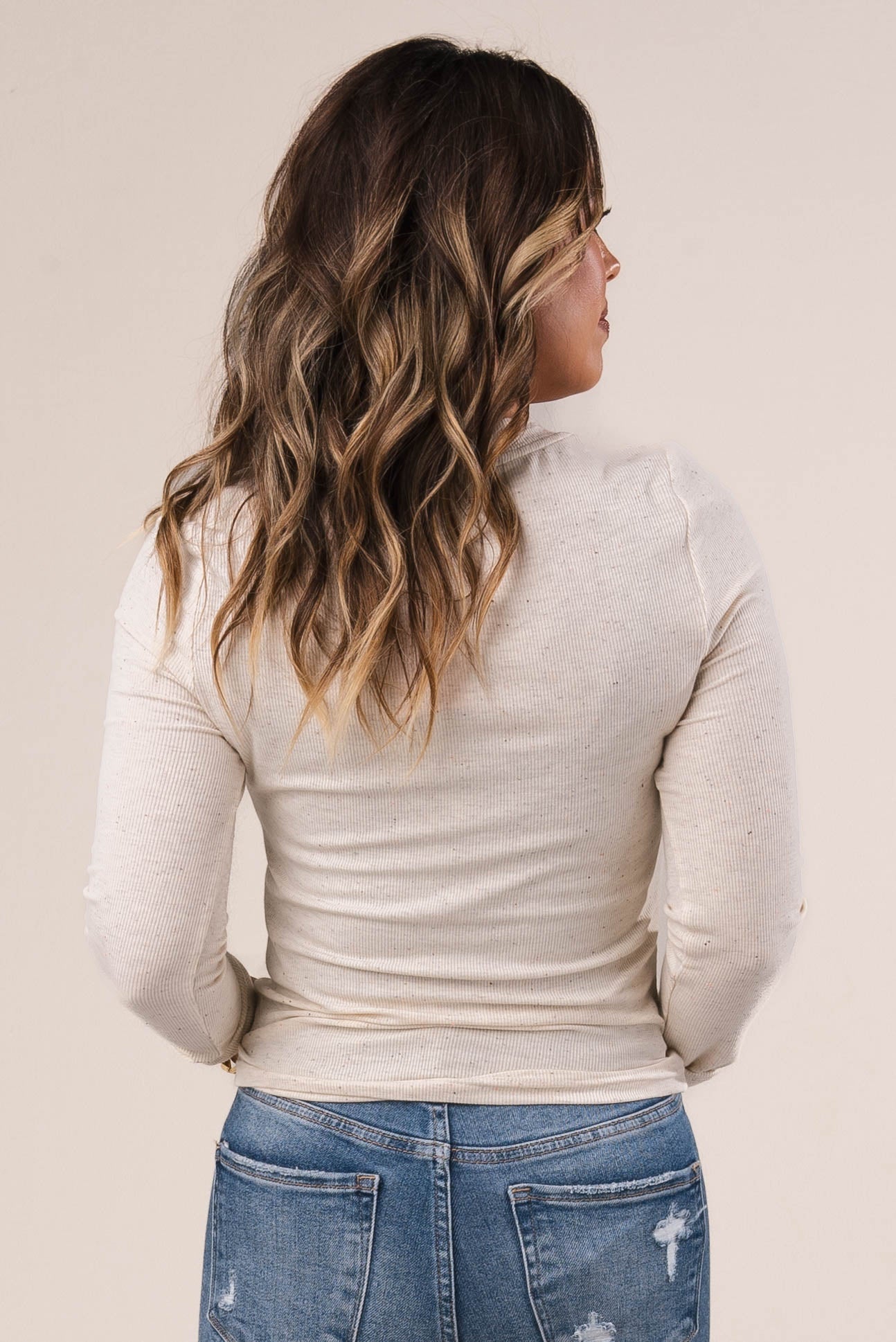 Speckled Ribbed Henley Top