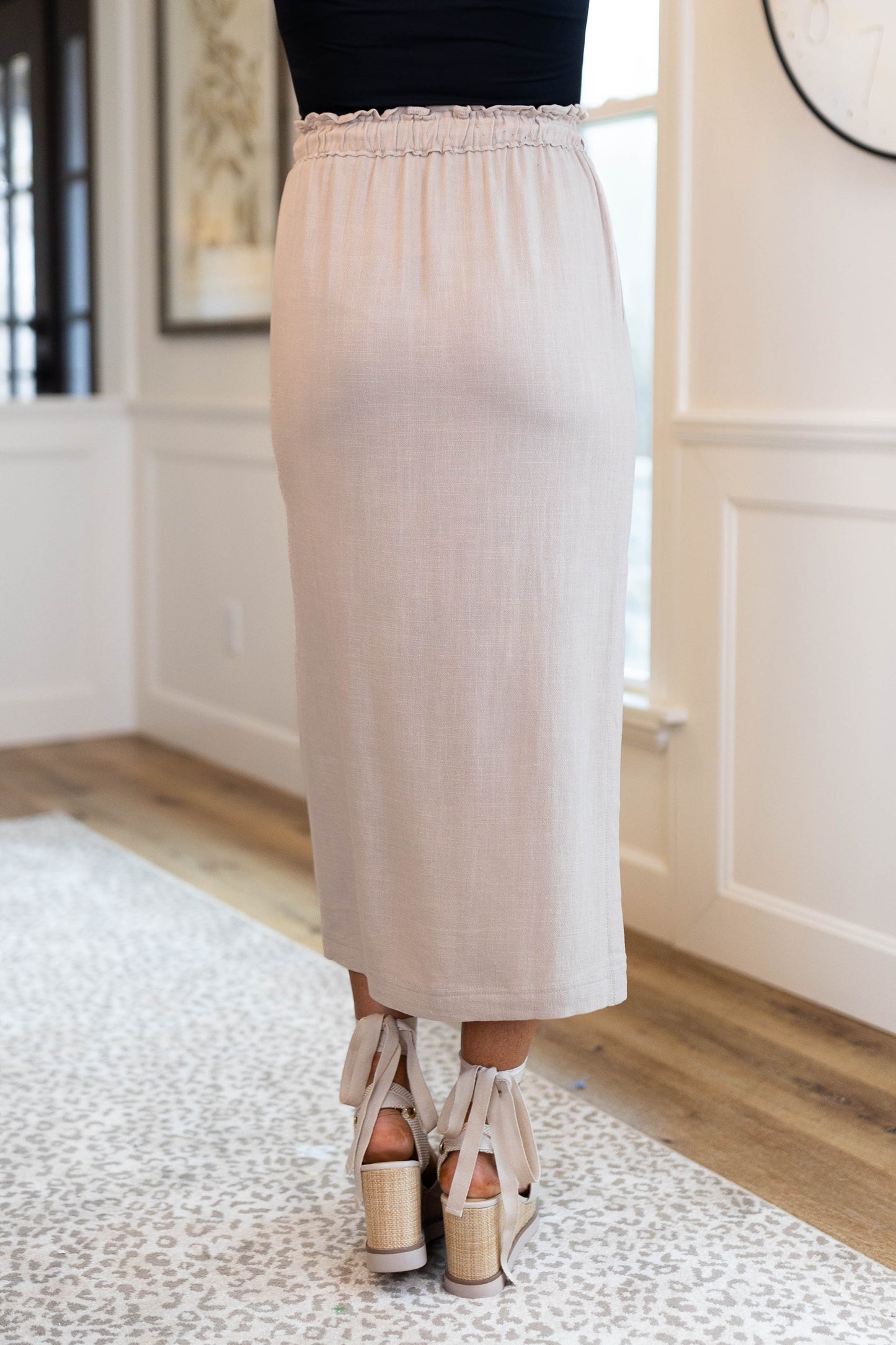 Linen Drawstring Midi Skirt