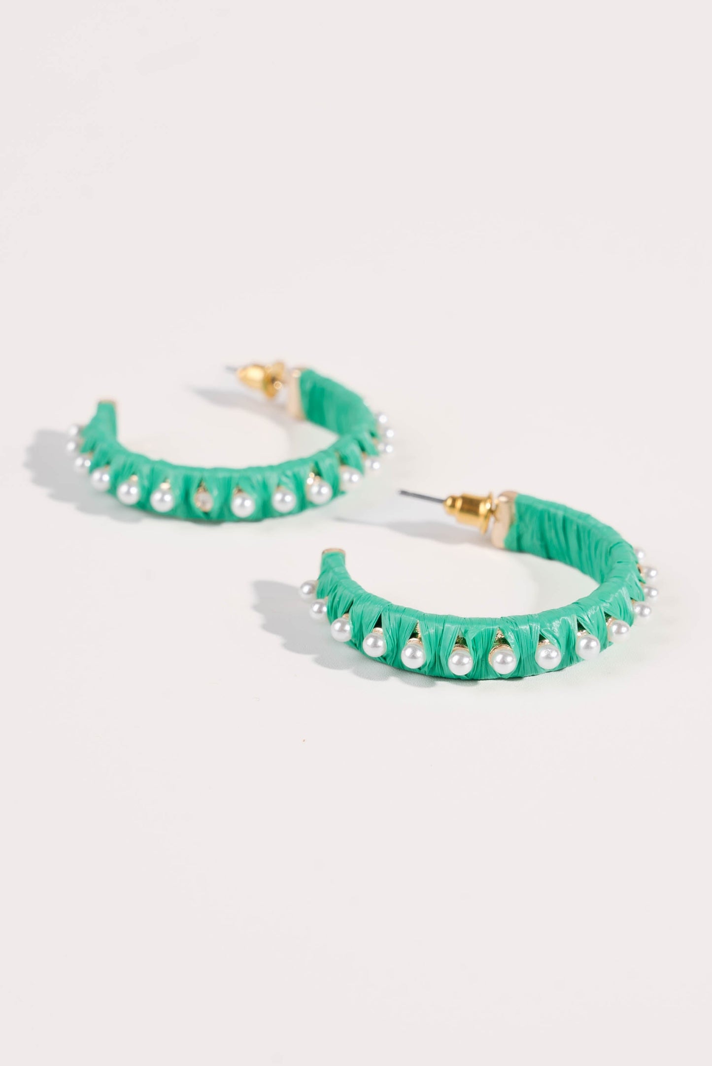 Raffia + Pearl Hoop Earrings