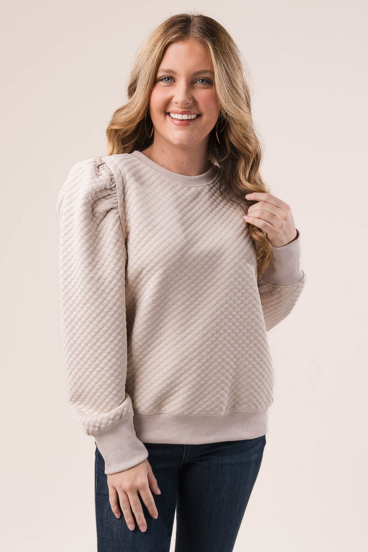 Embossed Pleated Shoulder Top