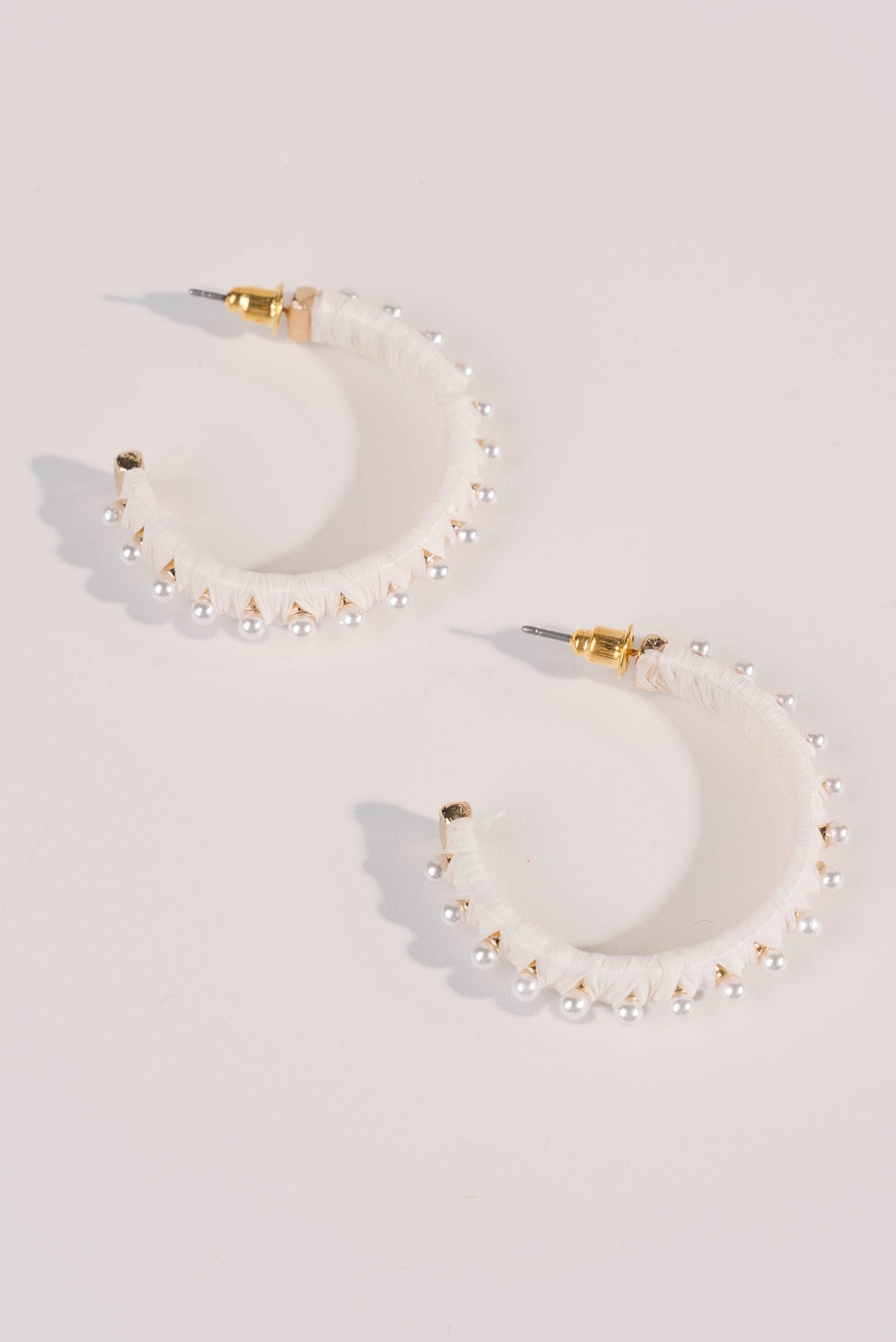 Raffia + Pearl Hoop Earrings
