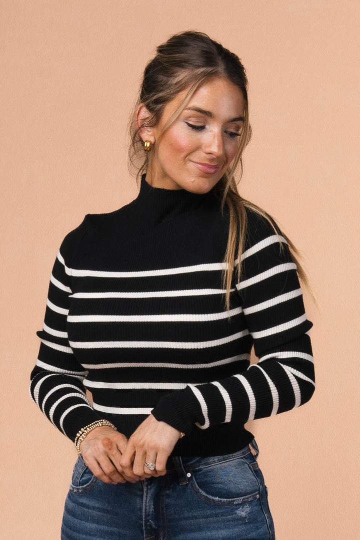 Stripe Mock Neck Crop Sweater *Final Sale*
