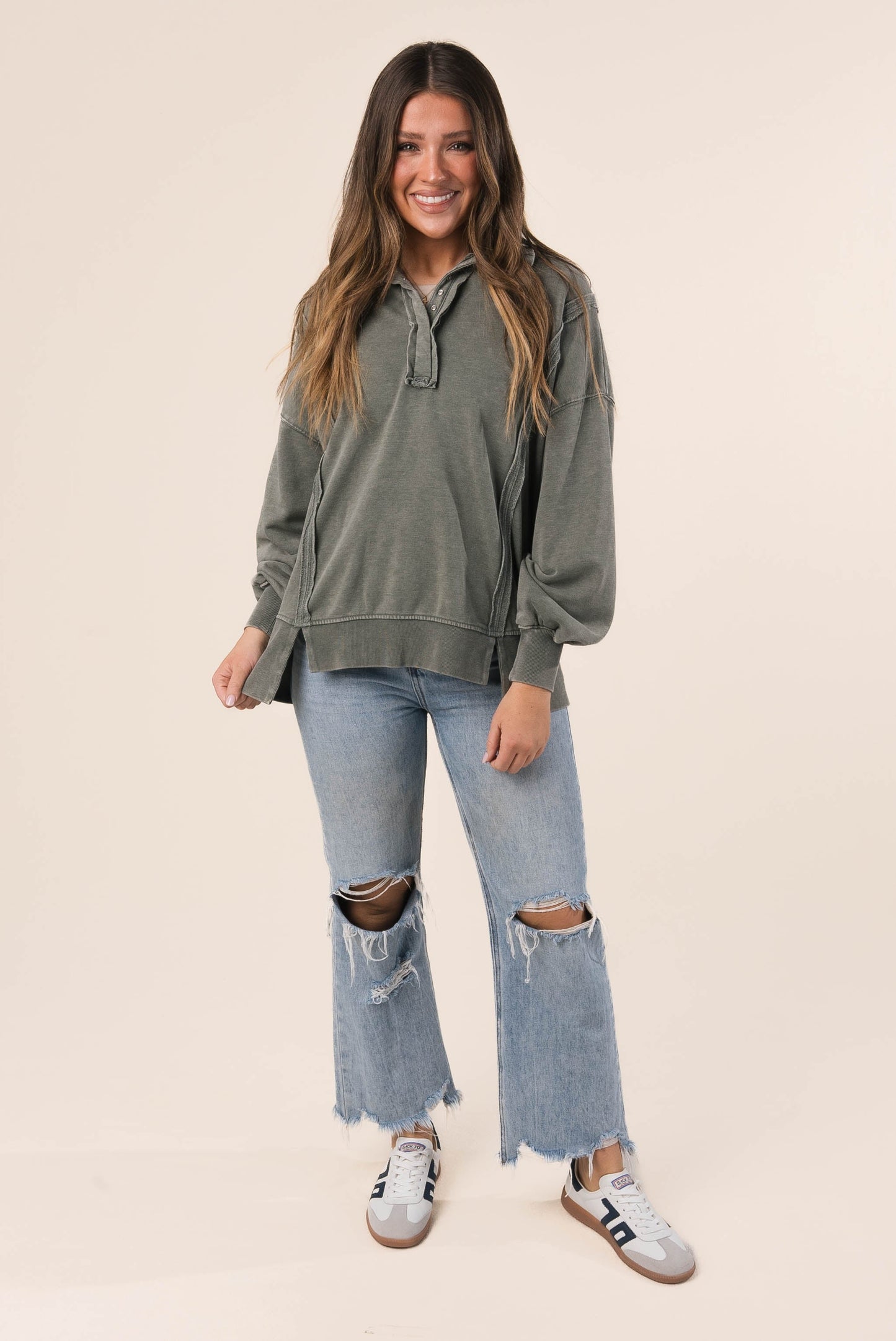 Mineral Washed Half Snap Pullover