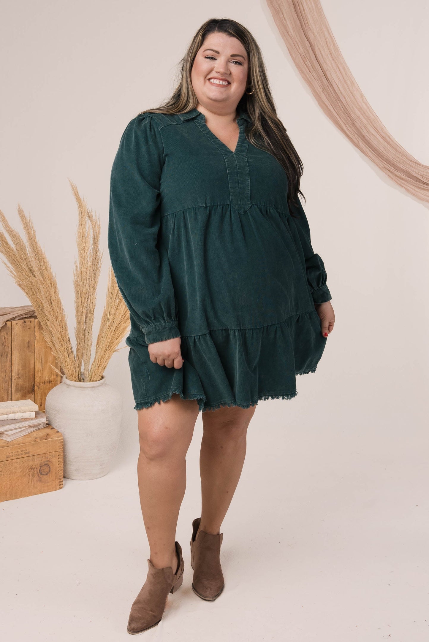 Washed Corduroy Tiered Dress