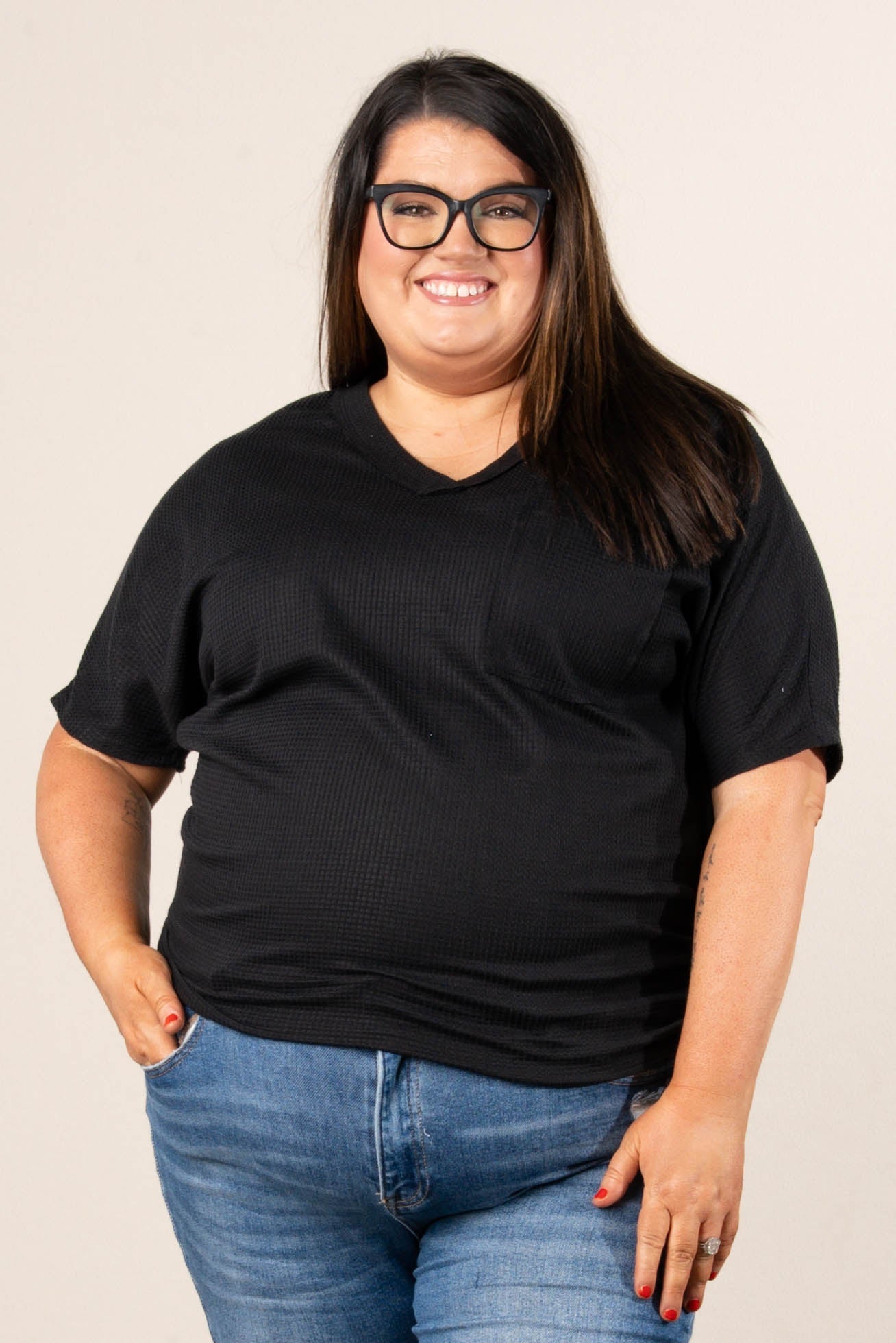 Waffle Knit Dolman Pocket Top