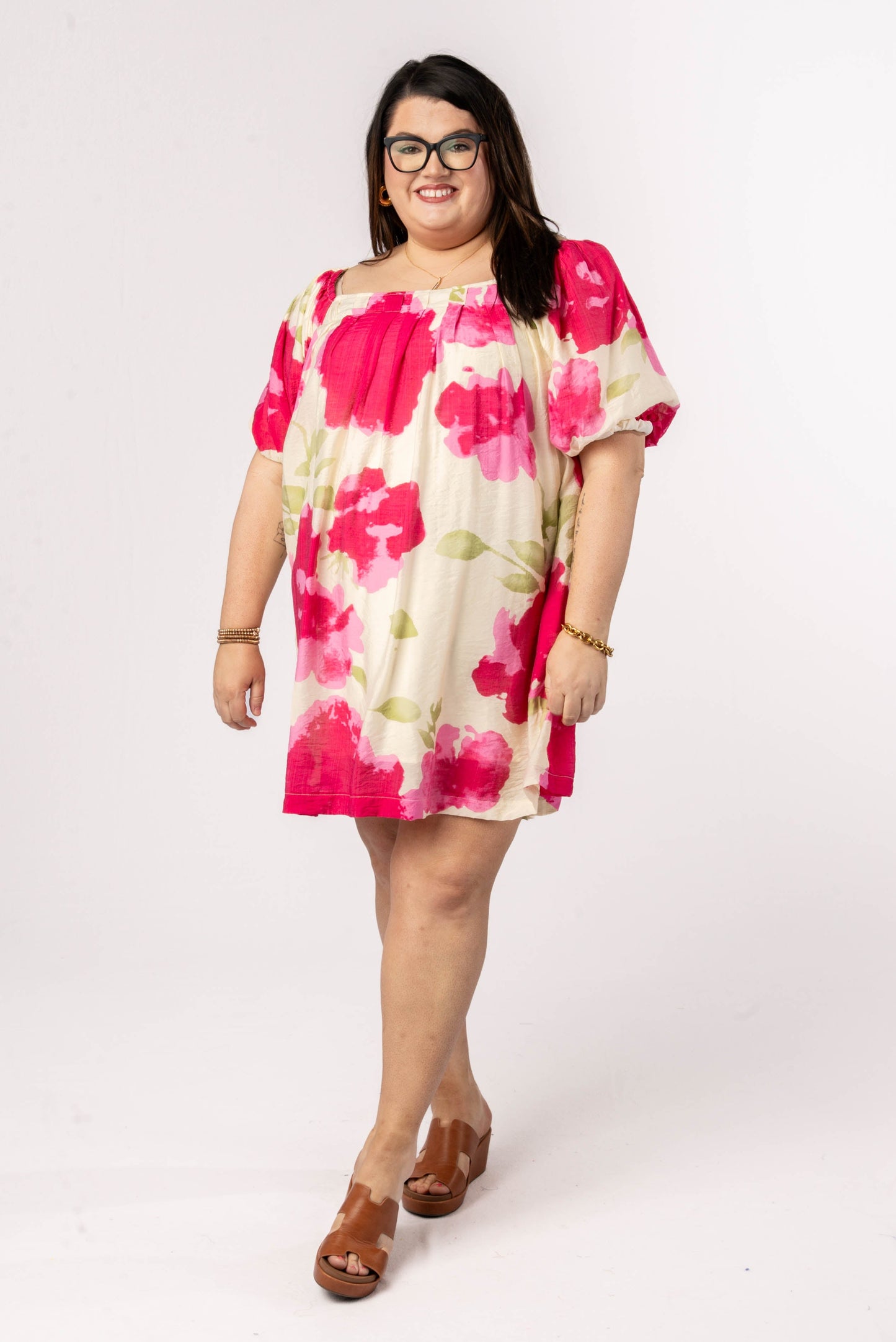 Floral Watercolor Square Neck Dress