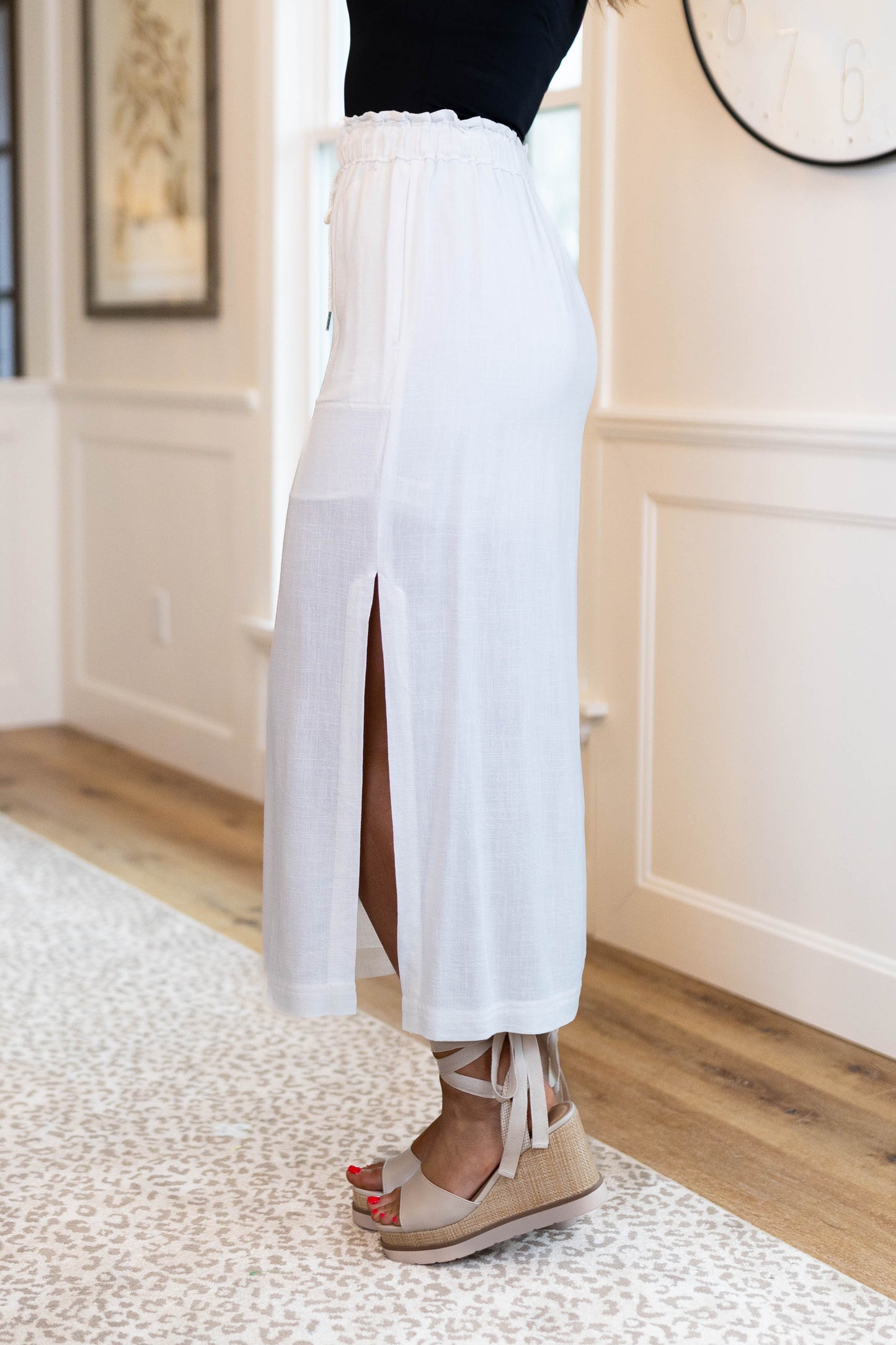 Linen Drawstring Midi Skirt
