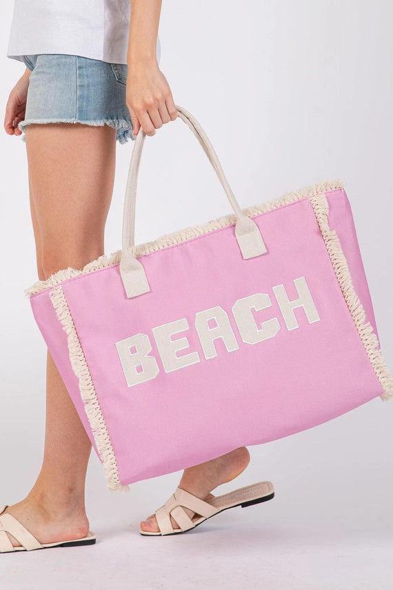 Beach Embroidered Fringed Tote Bag