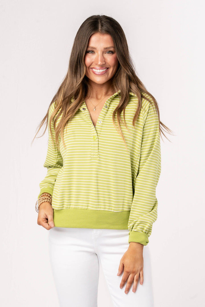Striped Half Snap Polo Pullover