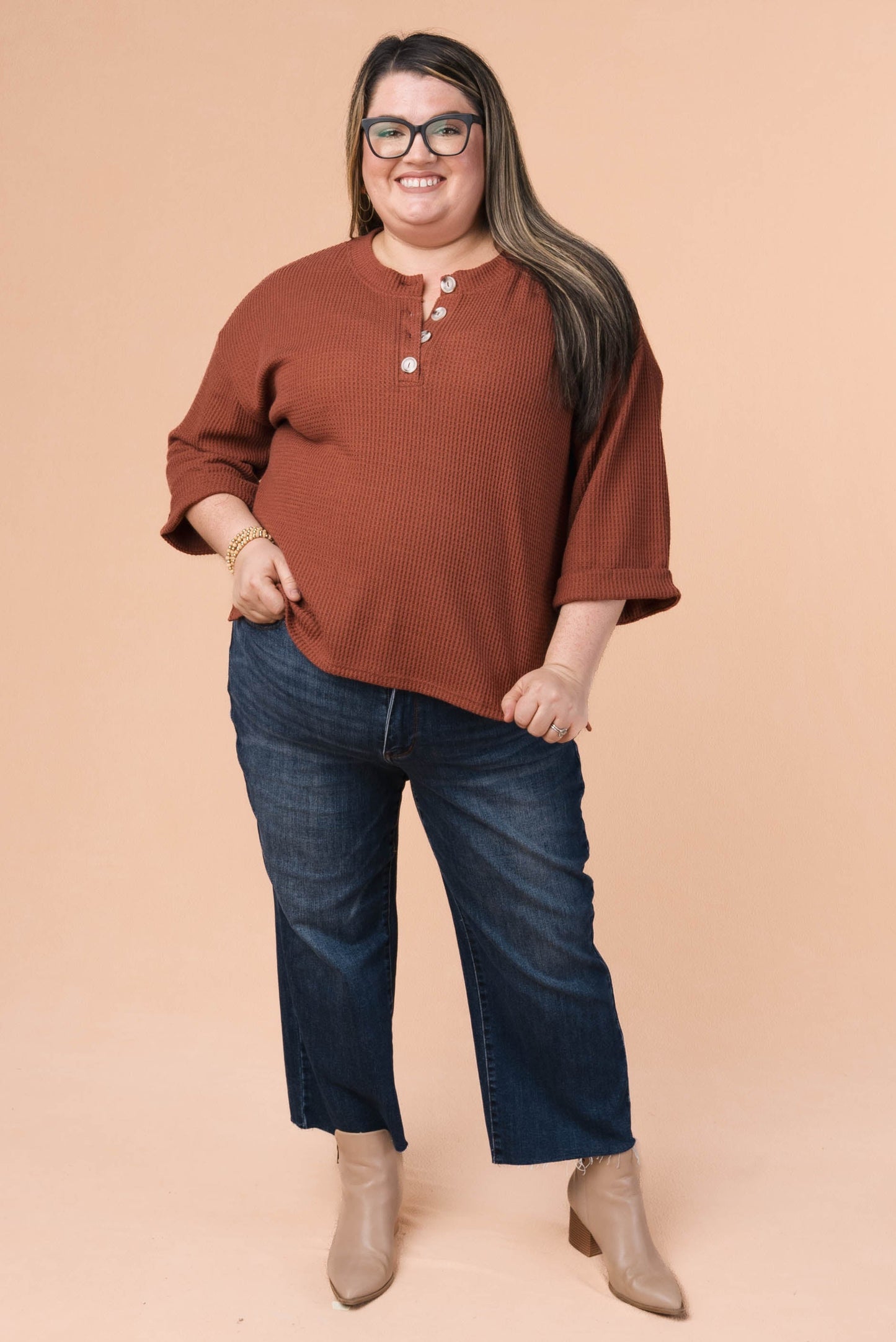 Waffle Knit Henley Top *Final Sale*
