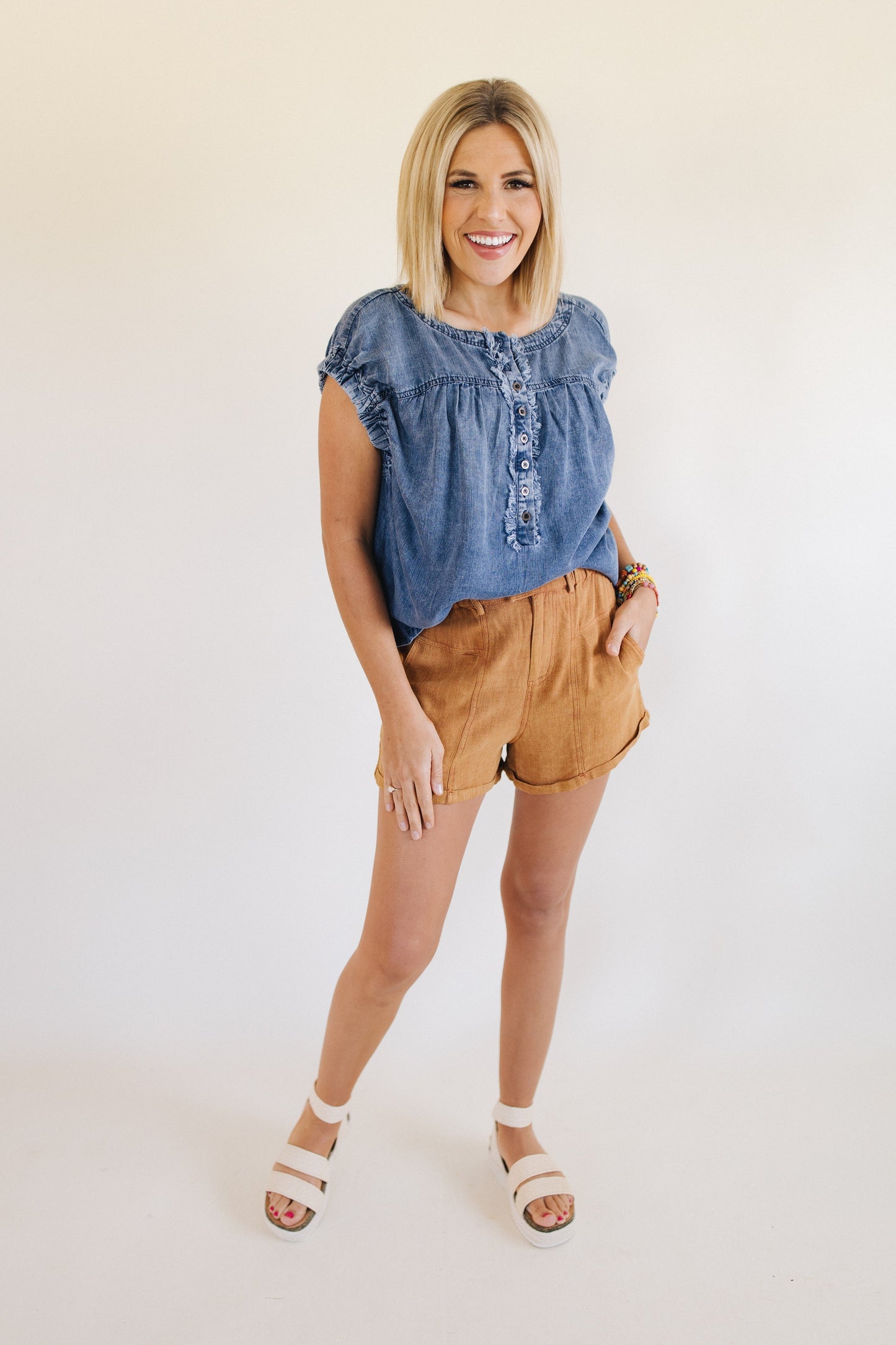 Linen Washed Cuff Hem Shorts *Final Sale*