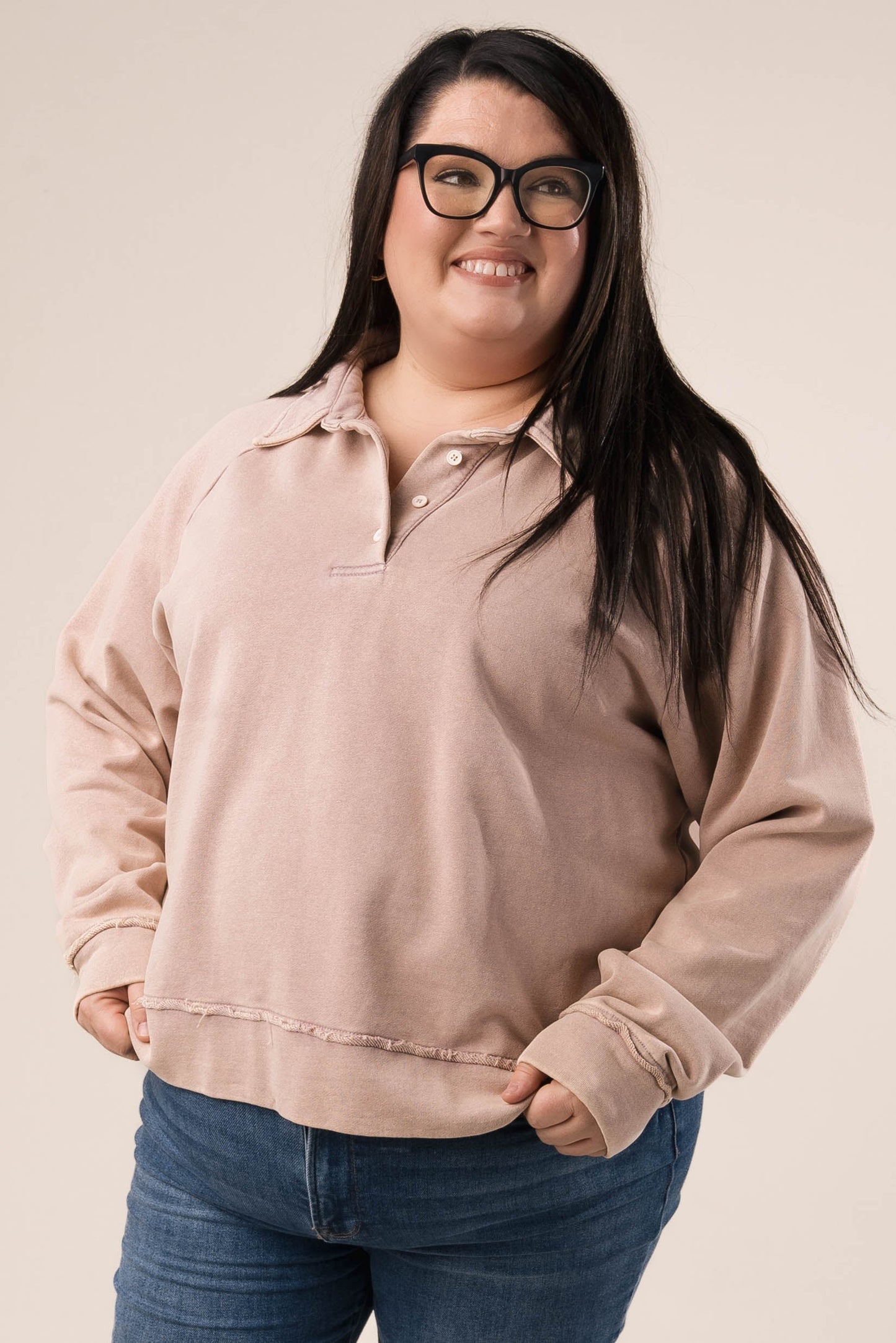 Washed Henley Polo Pullover