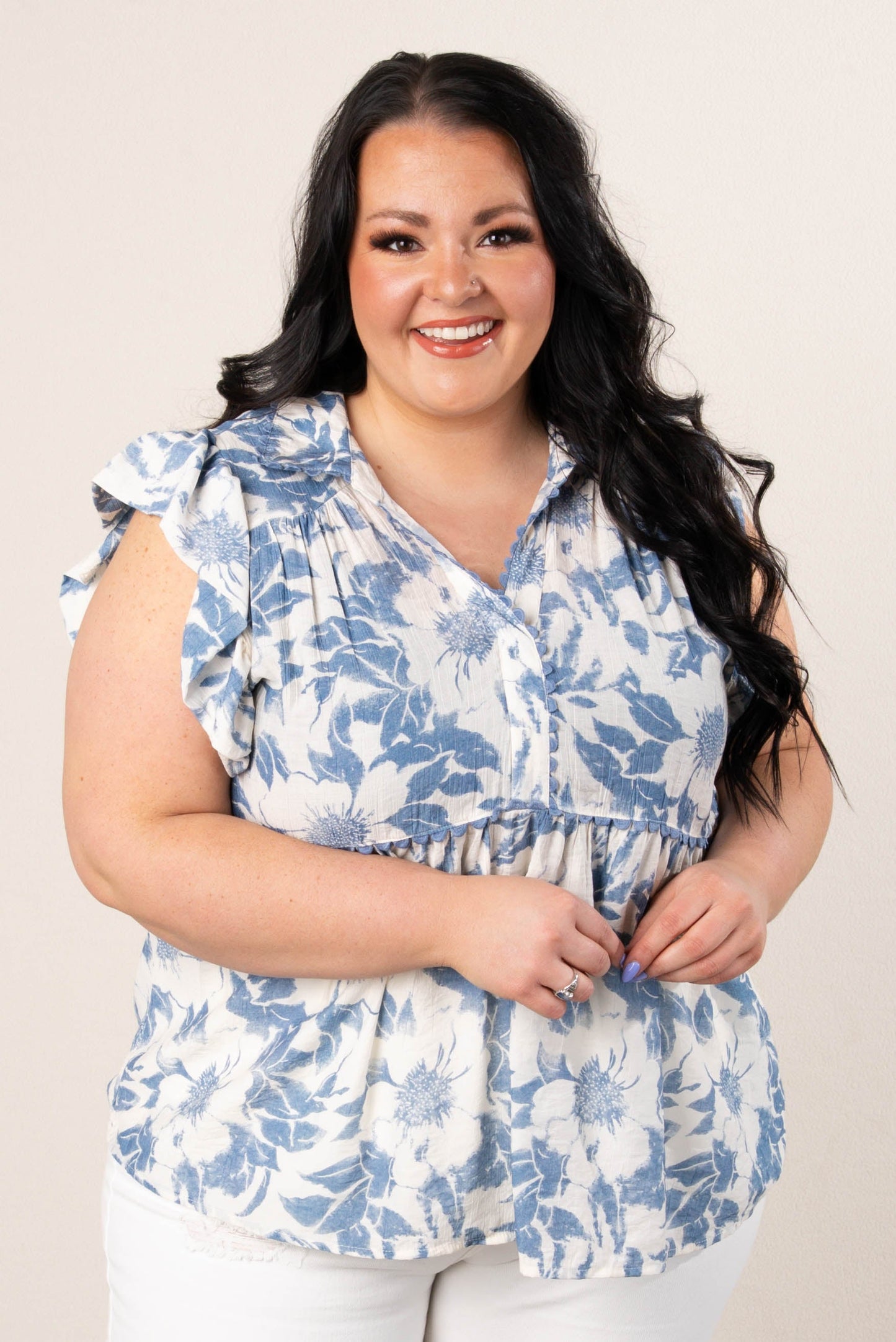 Floral Ruffle Sleeve Babydoll Top