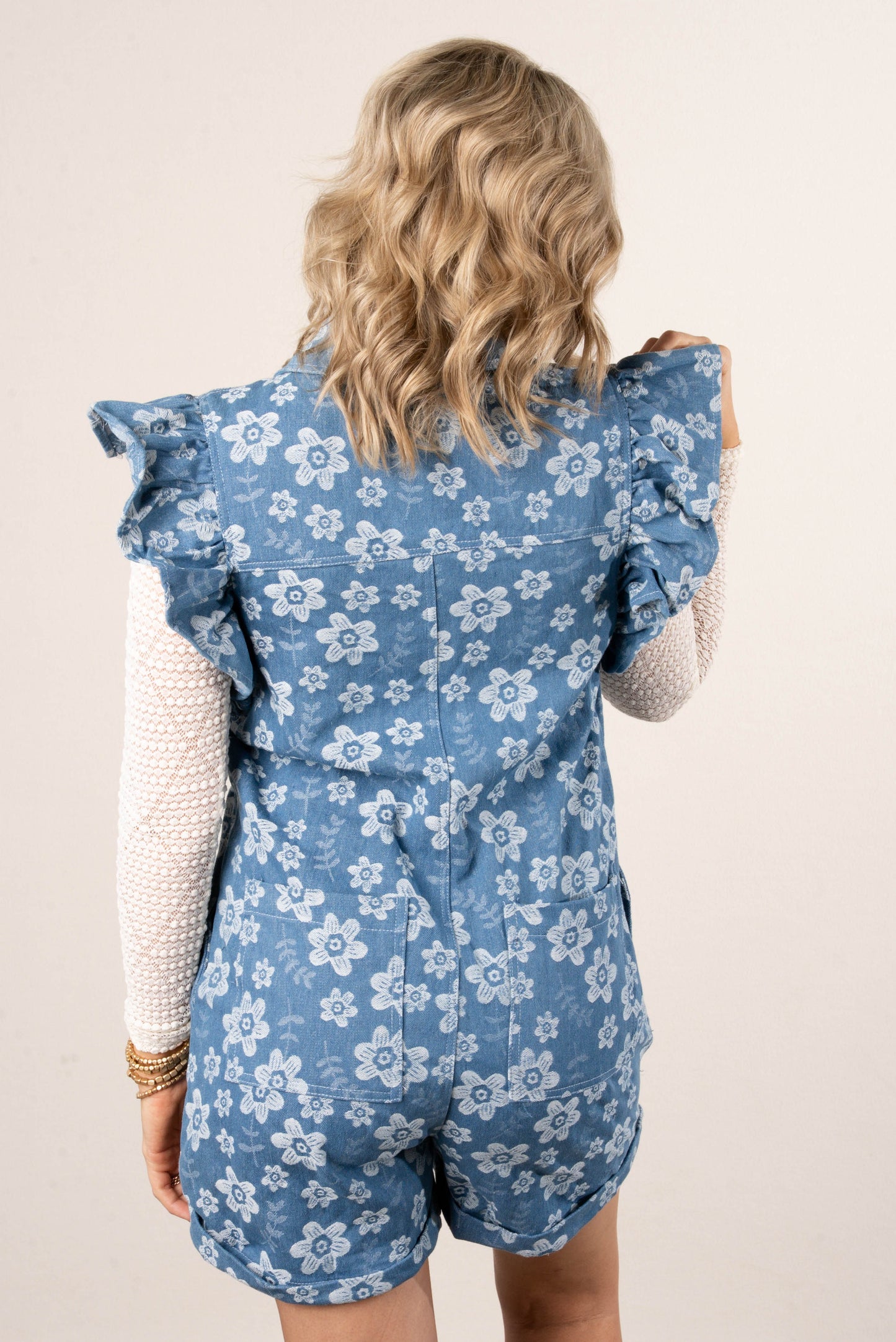 Floral Embroidered Denim Romper *Final Sale*