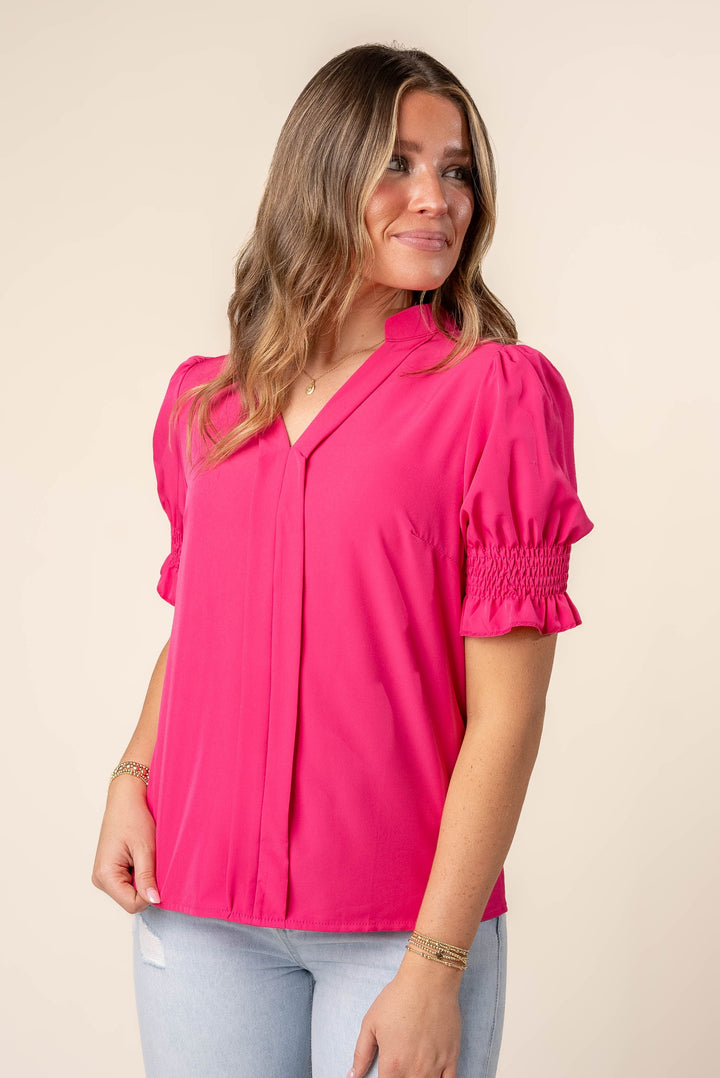 Pleat Front Smocked Sleeve Blouse *Final Sale*