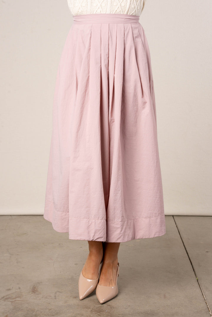 Taffeta Pleat Detail Midi Skirt