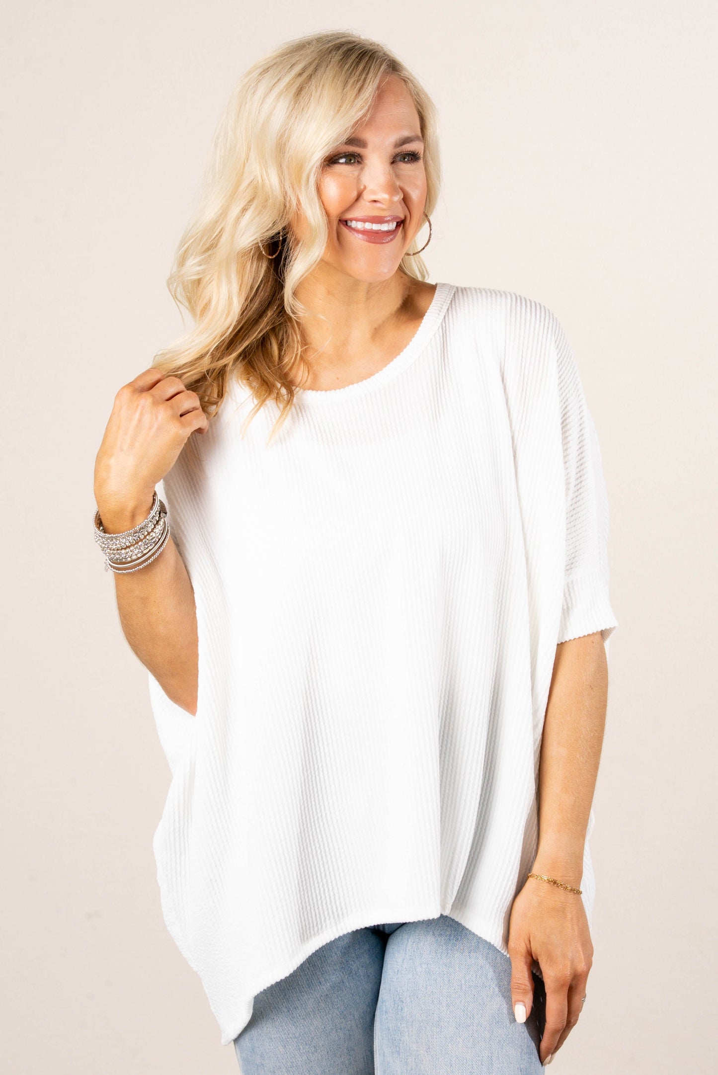 Ribbed Dolman Poncho Tunic Top