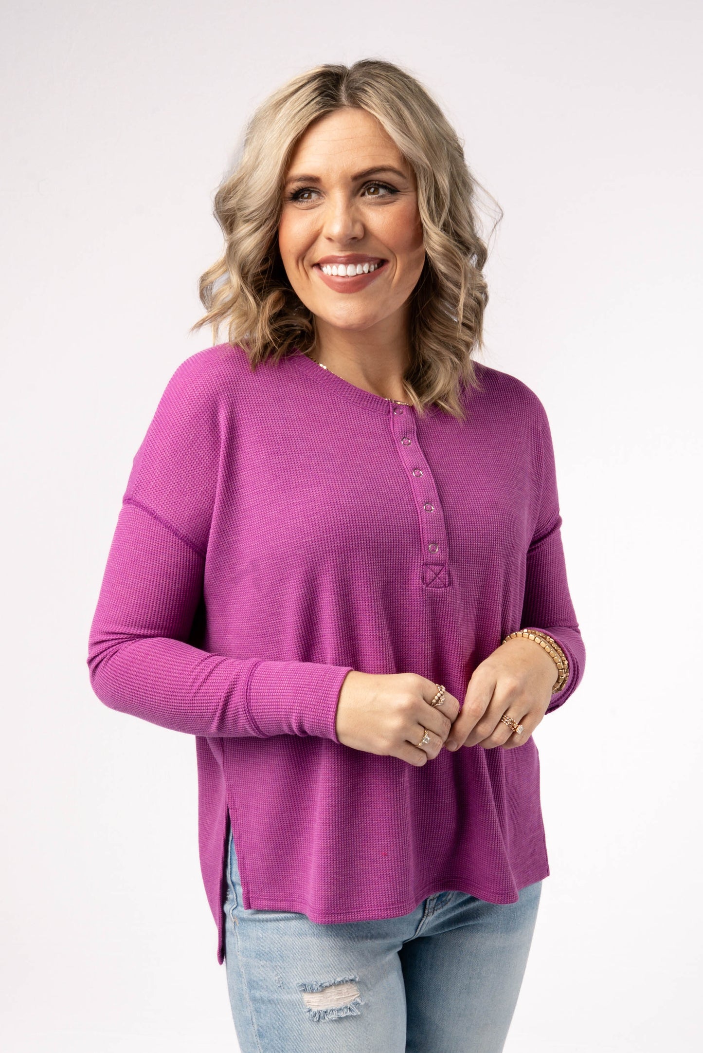 Waffle Knit Thumbhole Henley Top