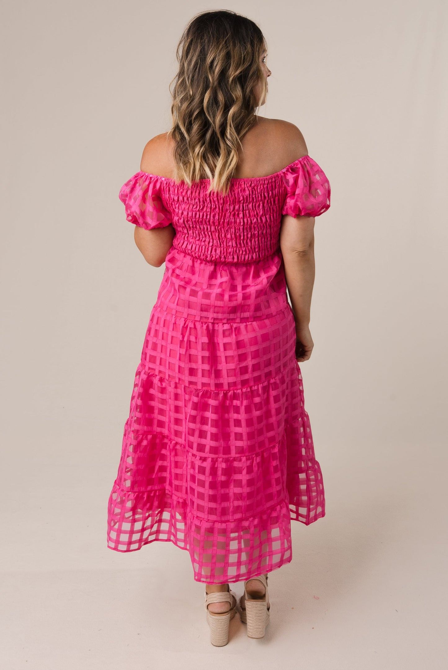 Chiffon Windowpane Smocked Midi Dress *Final Sale*