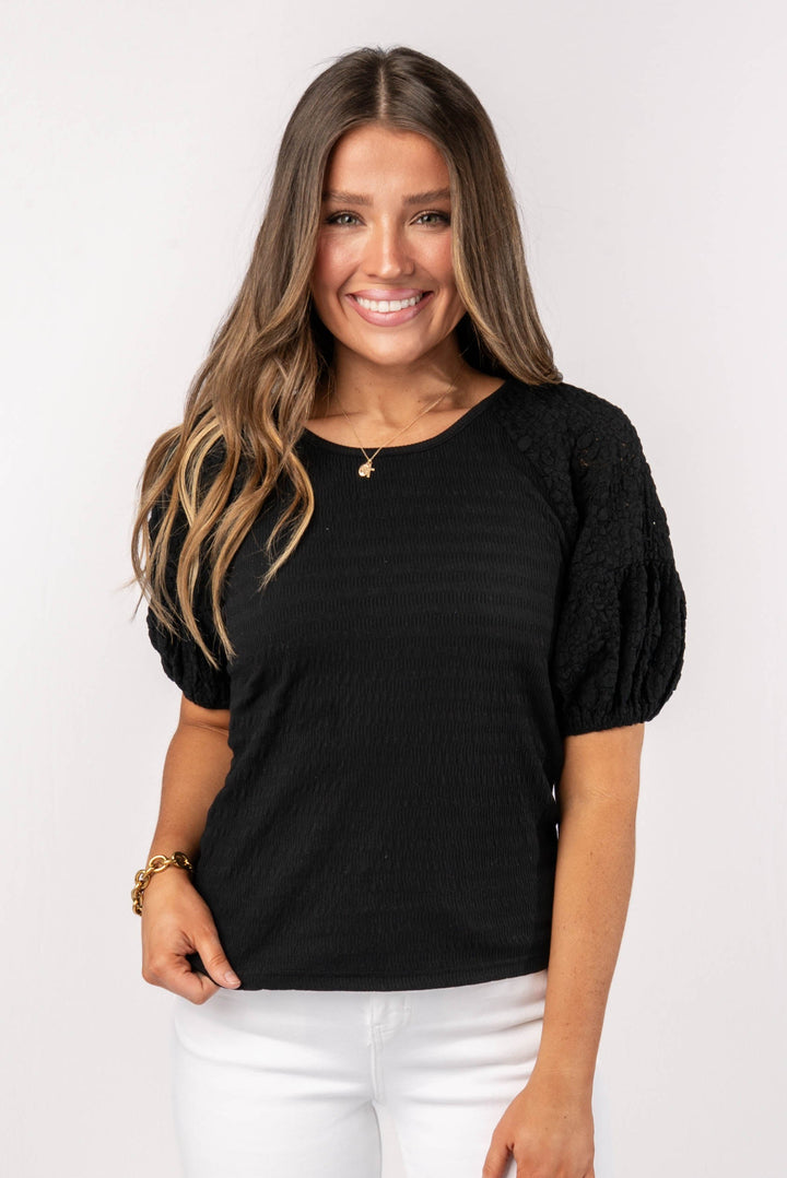 Textured Eyelet Sleeve Top