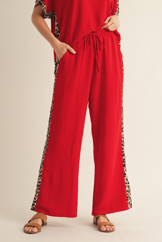 Side Leopard Accent Casual Pants
