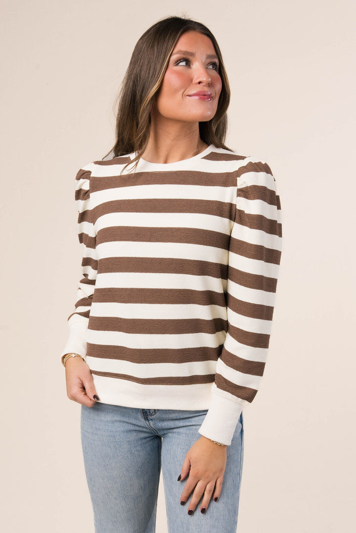 Striped Pleated Shoulder Top