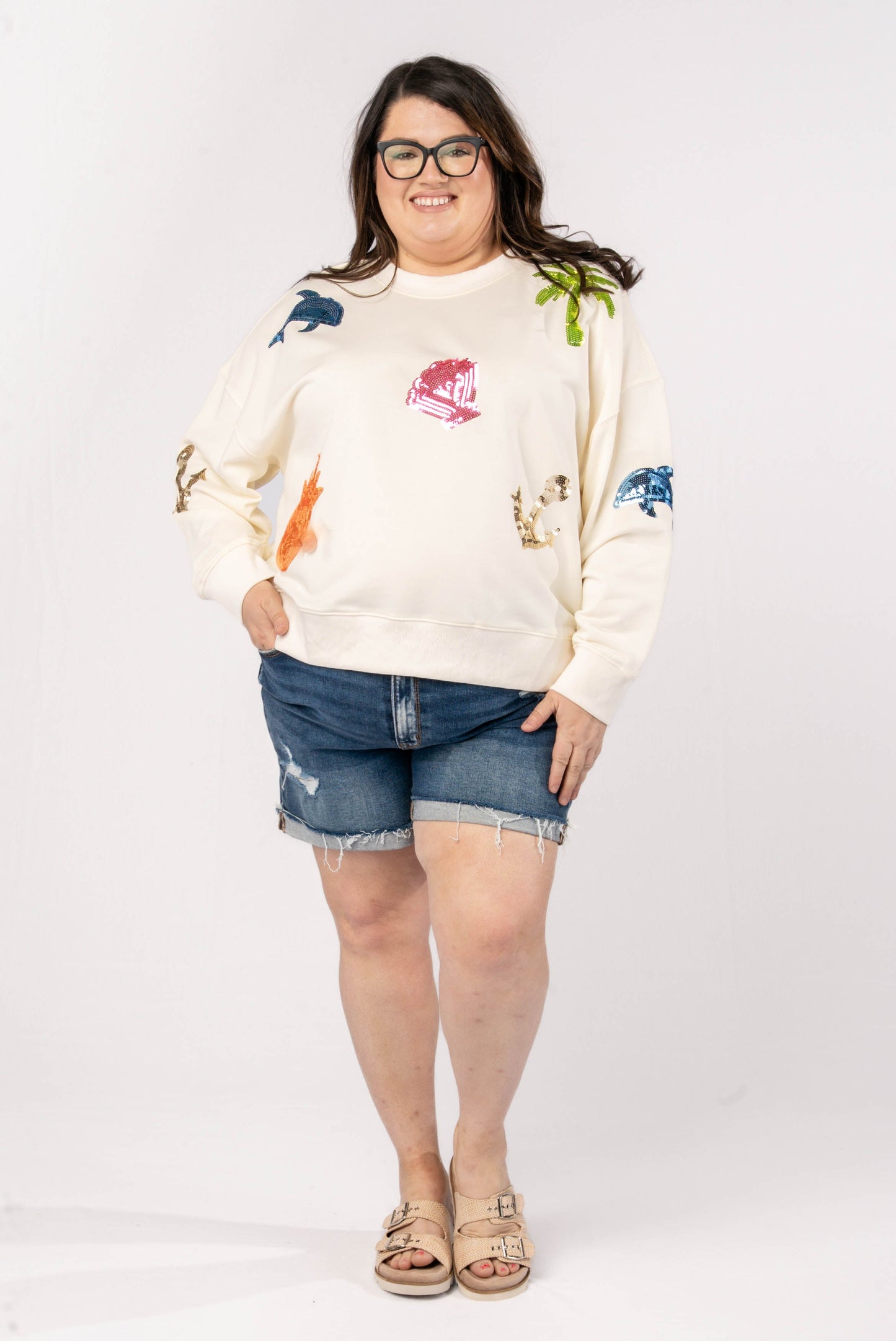 Sequined Beach Theme Pullover
