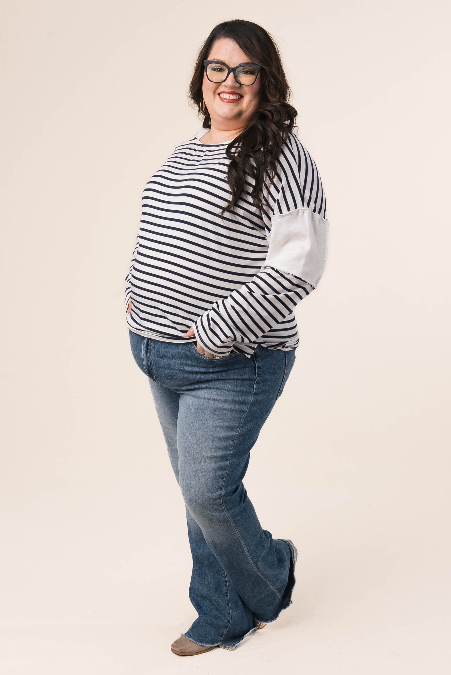 Striped Contrast Sleeve Top