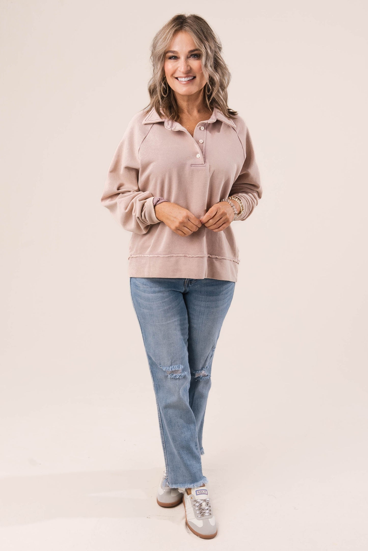 Washed Henley Polo Pullover