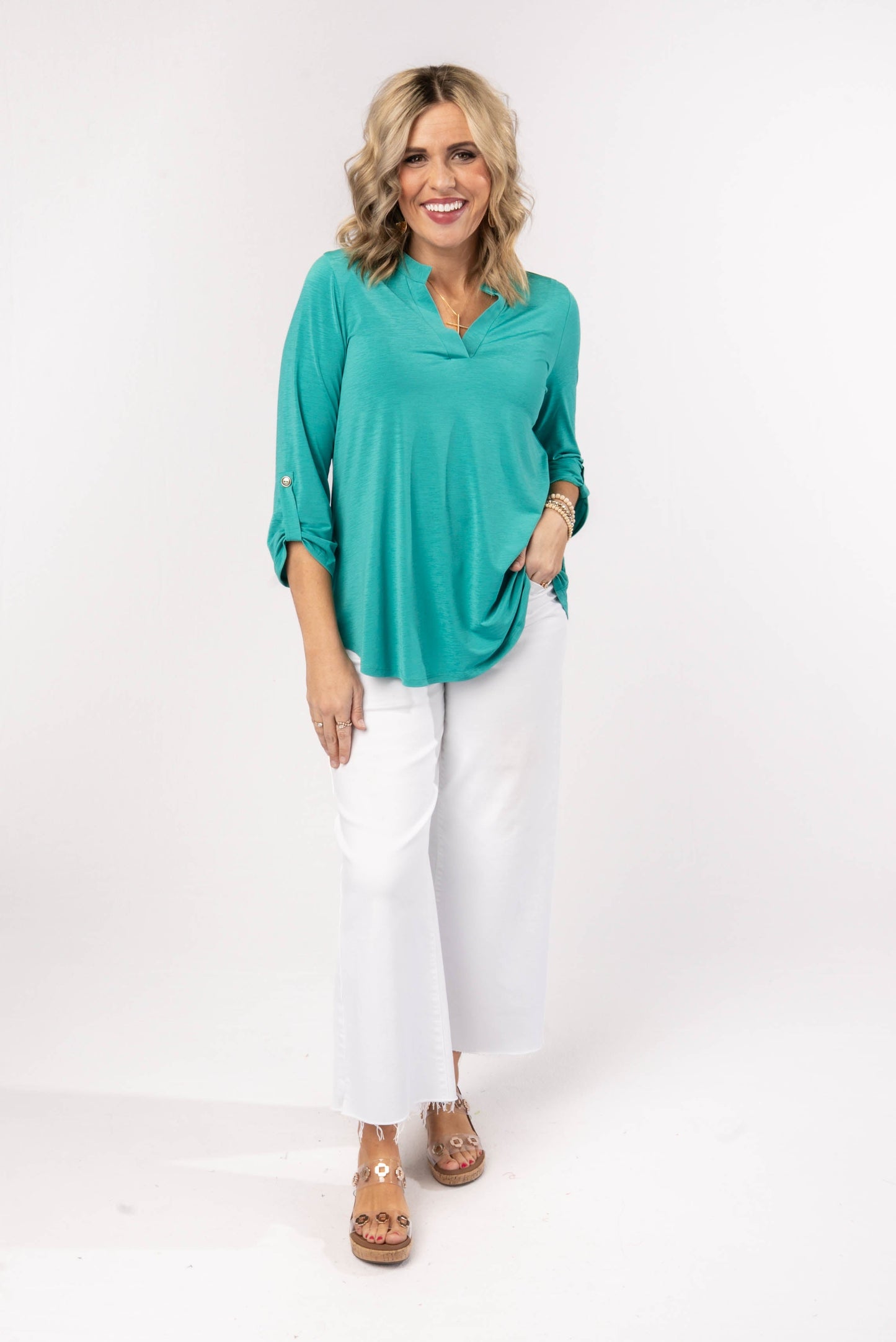 Liz Solid Tab Sleeve Top