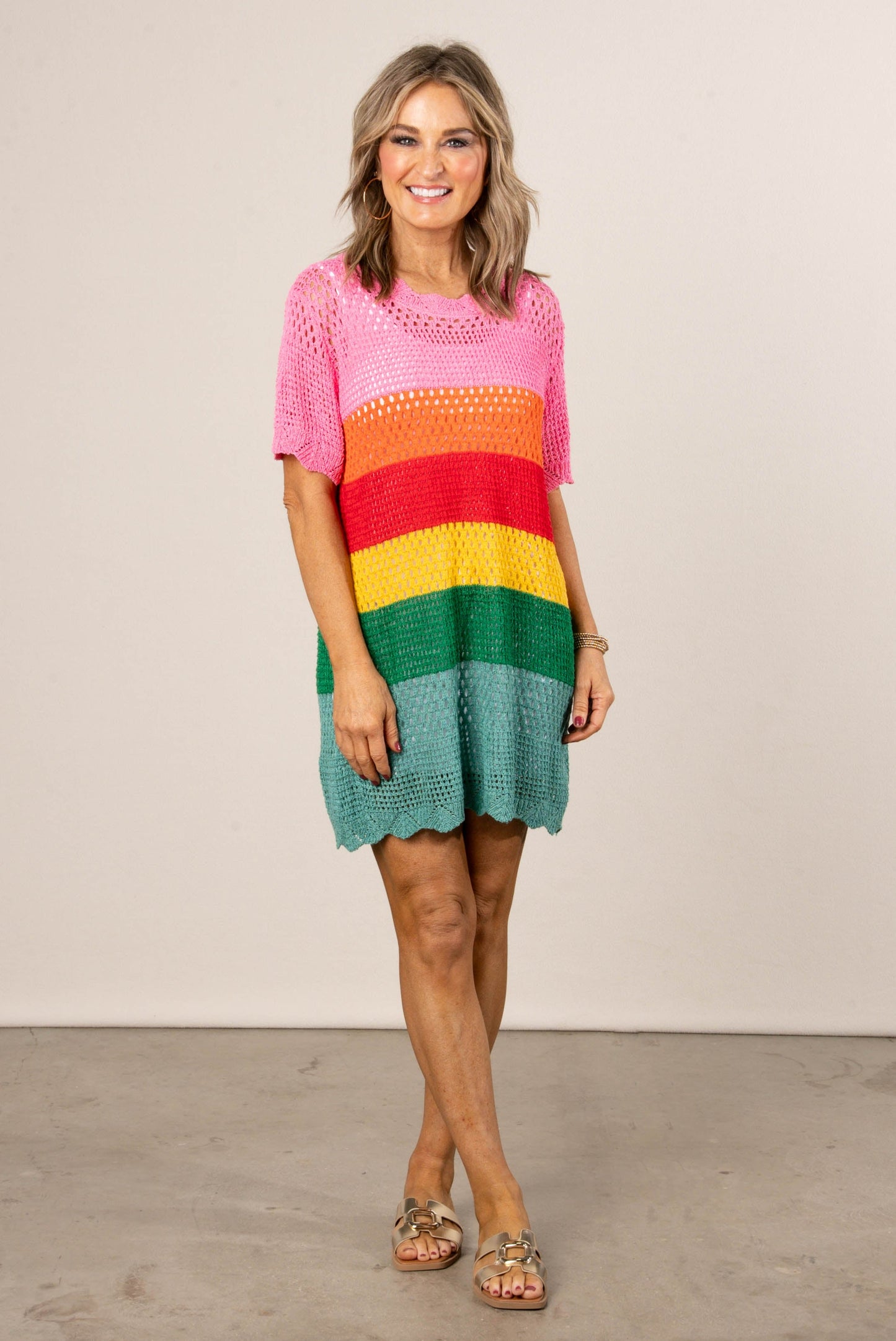 Georgia Mae Crocheted Striped Beach Cover-Up - Rainbow
