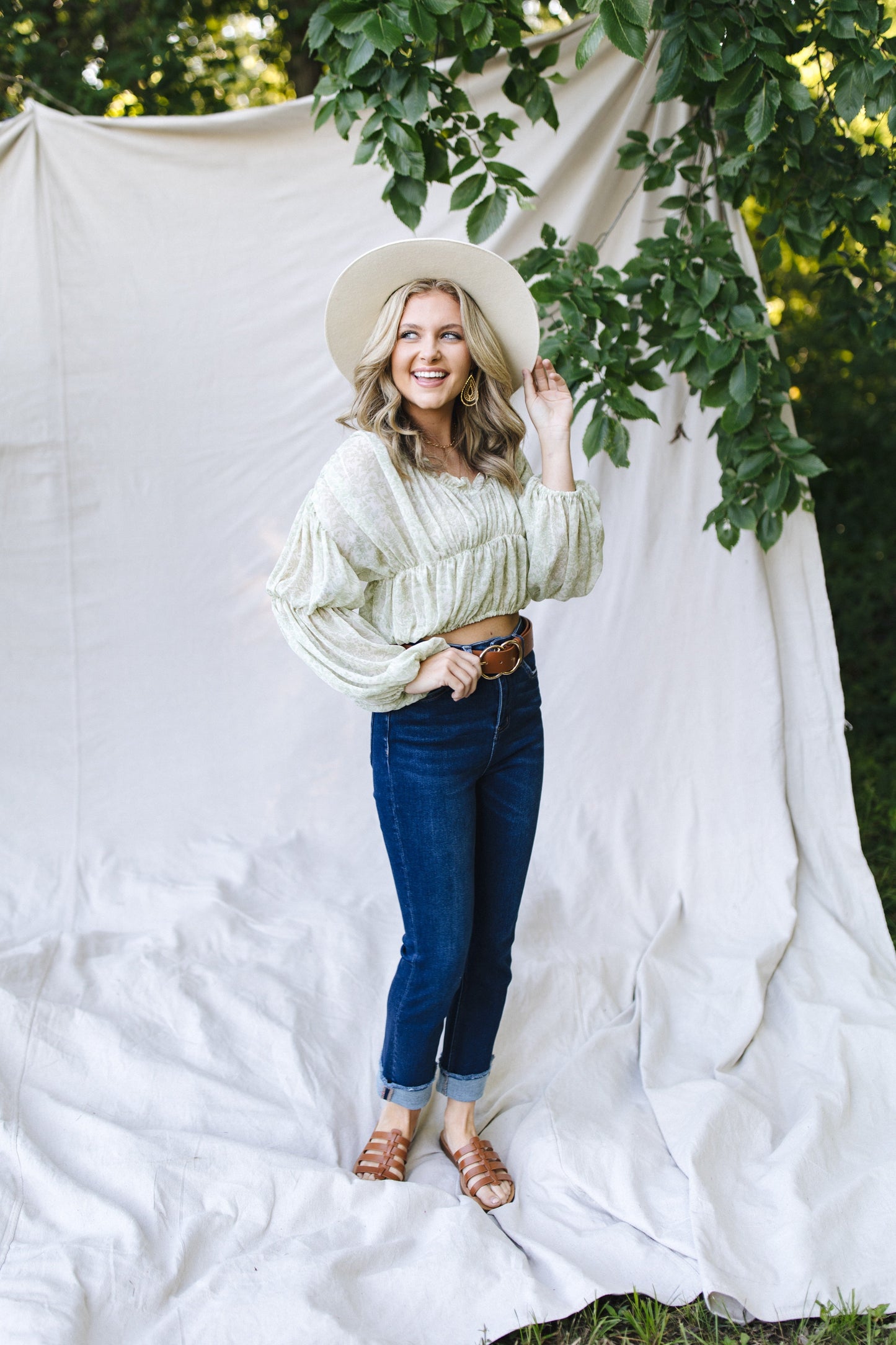 sku29788 | Floral Ruched Ruffle Neck Blouse *Final Sale*