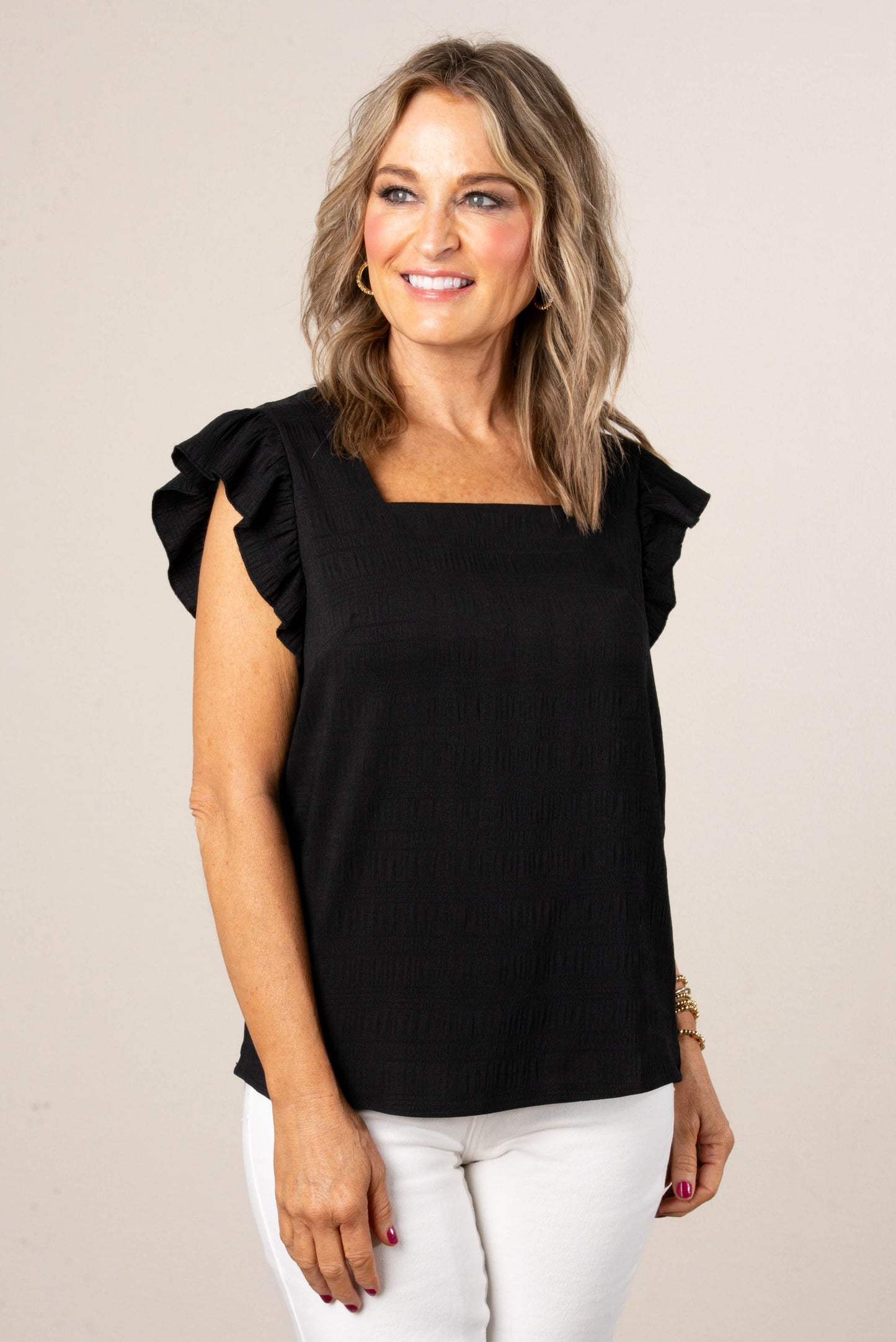 Ruched Stripe Square Neck Top *Final Sale*