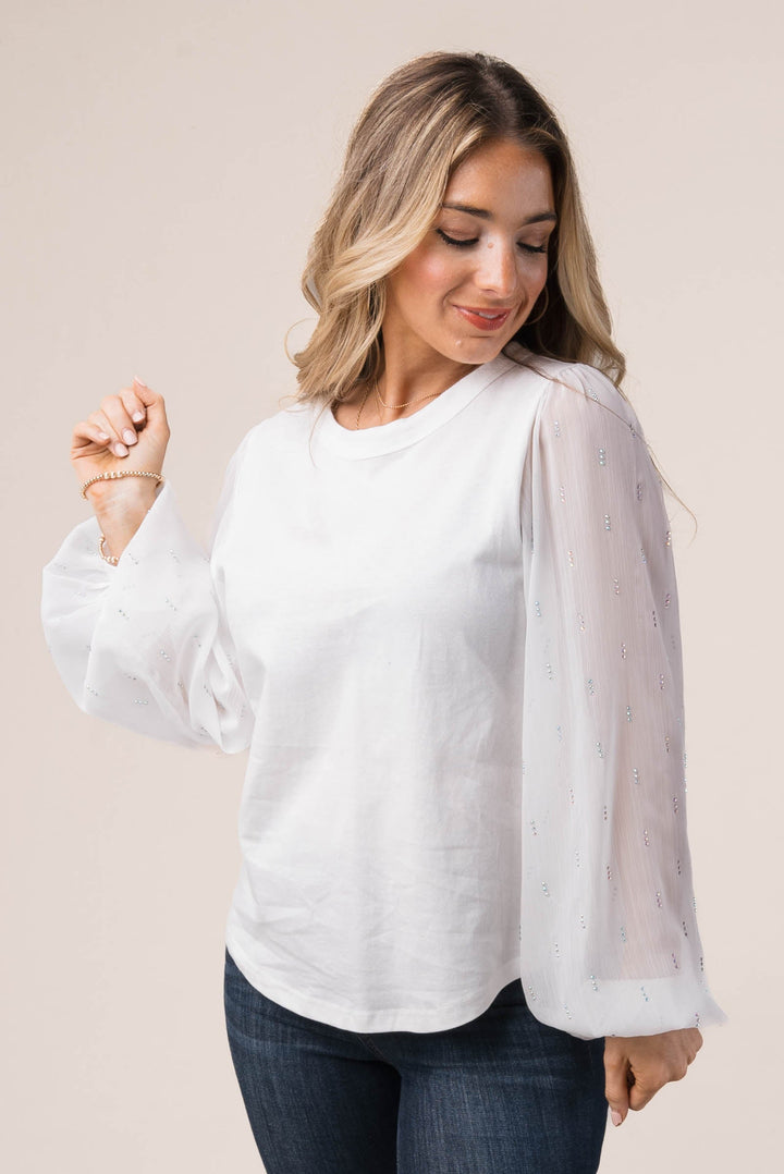 Slub Knit Embellished Sleeve Top *Final Sale*