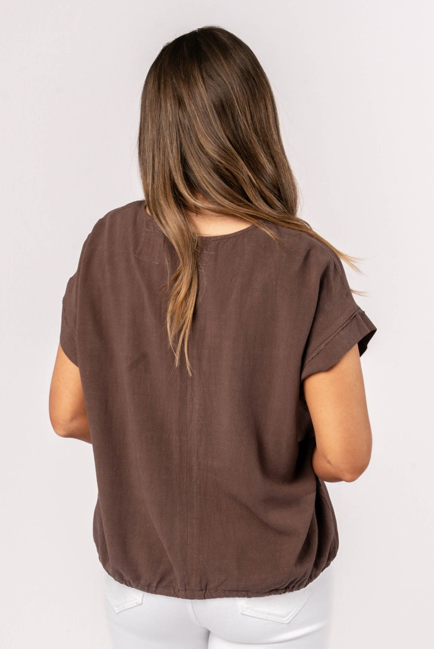 Linen Drawstring Waist Top