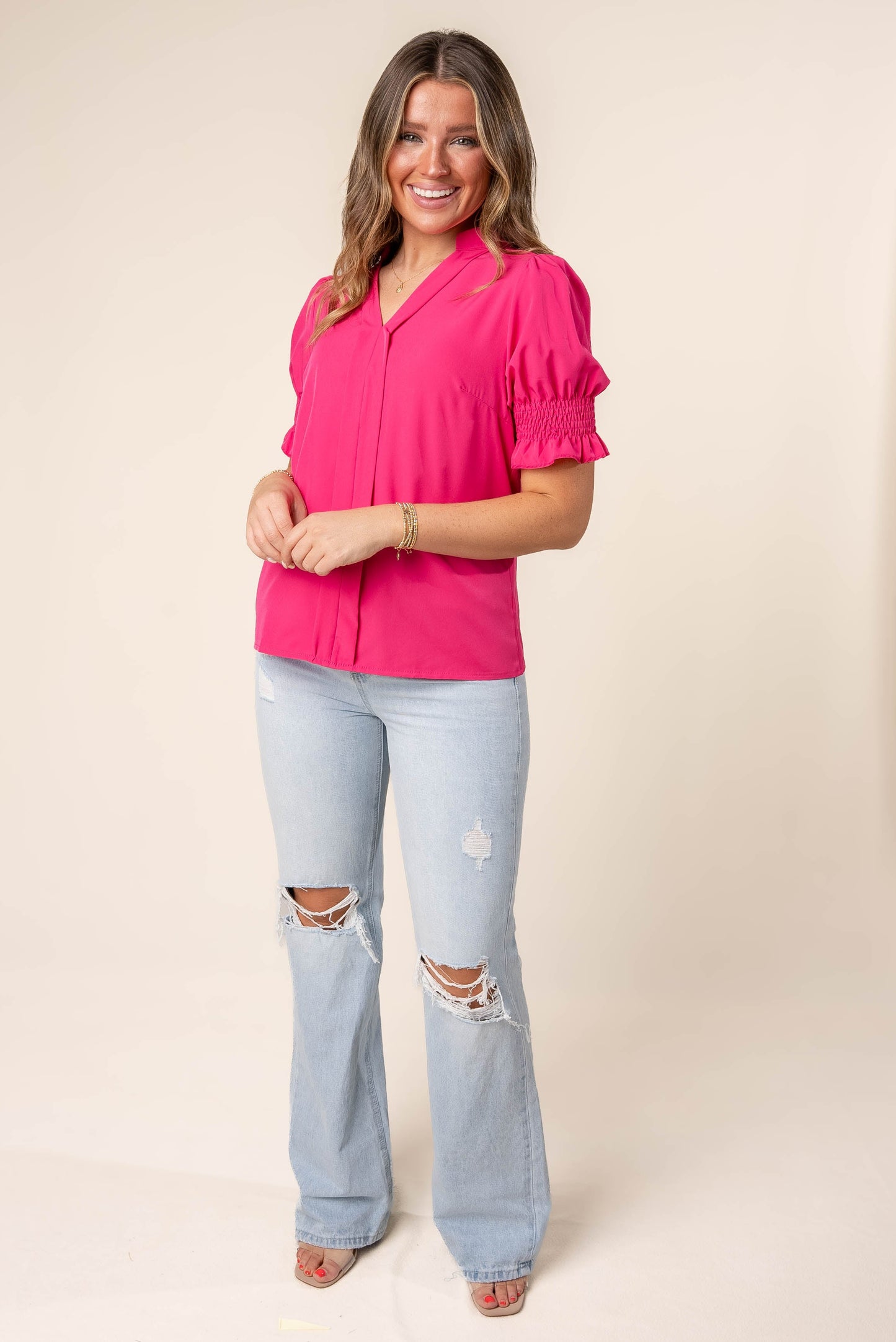 Pleat Front Smocked Sleeve Blouse *Final Sale*