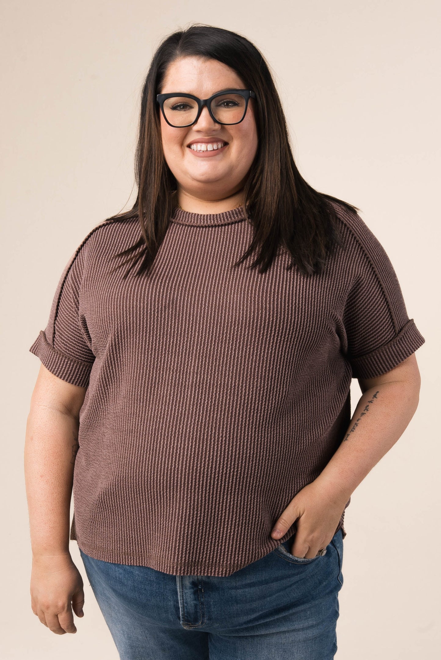 Corded Rib Exposed Seam Top