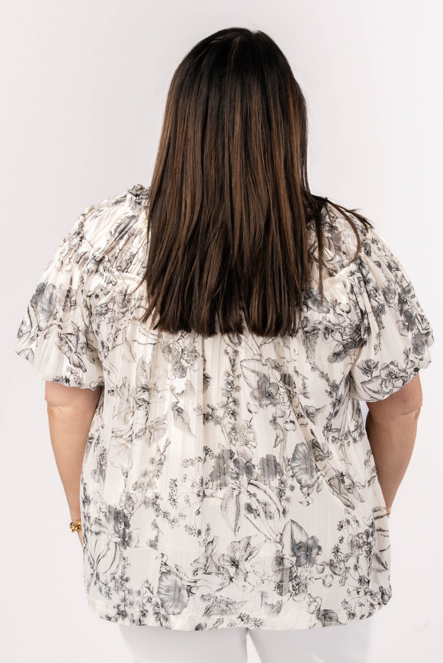 Floral Lurex Stripe Peasant Blouse
