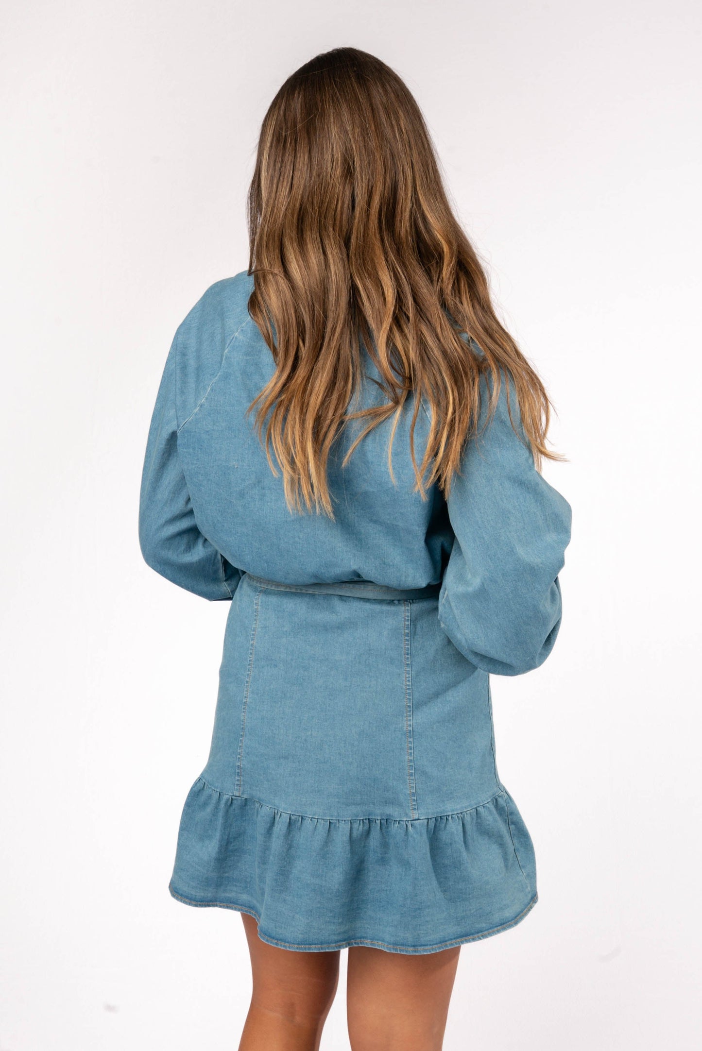 Tiered Hem Belted Denim Dress