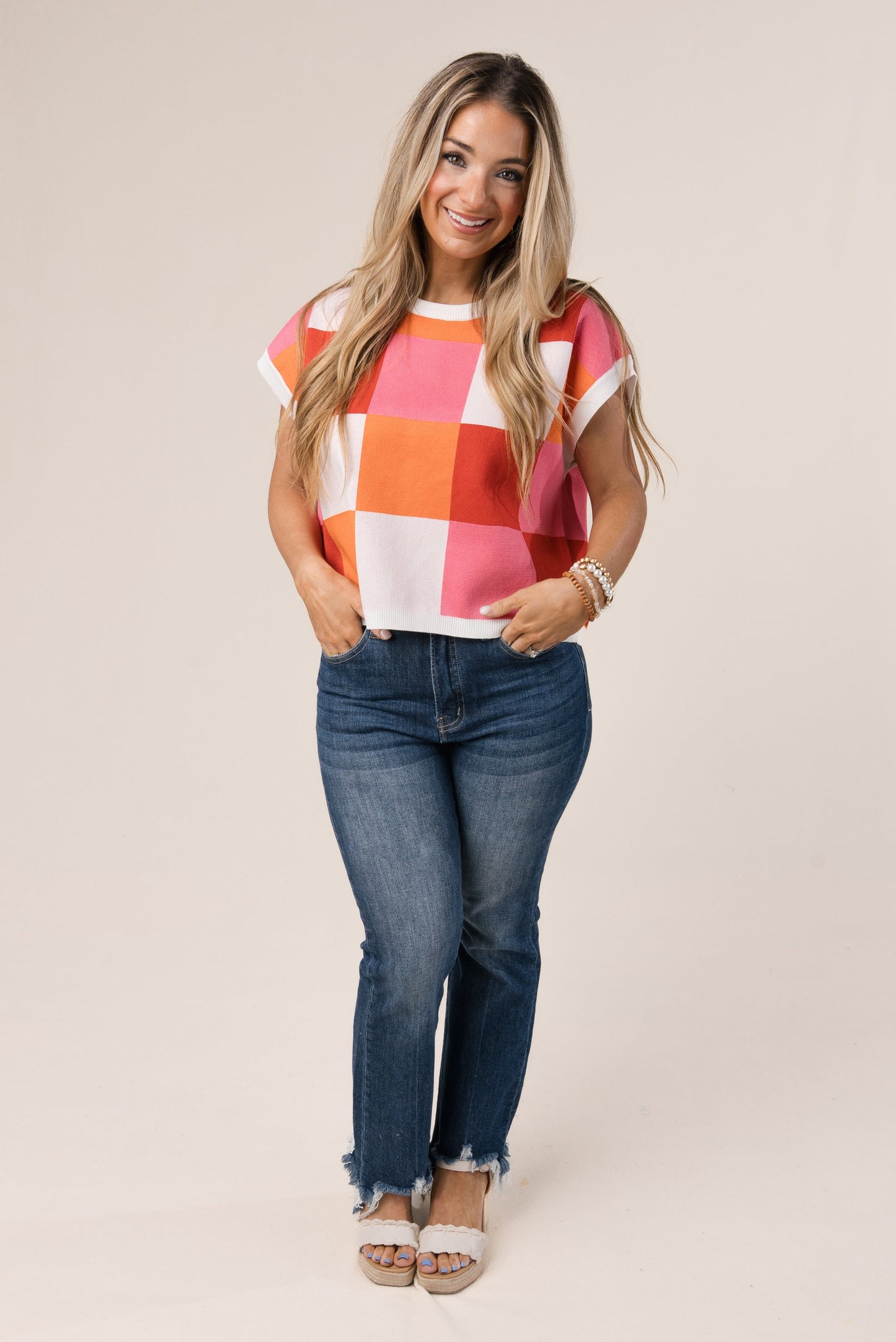 Color Block Cap Sleeve Sweater