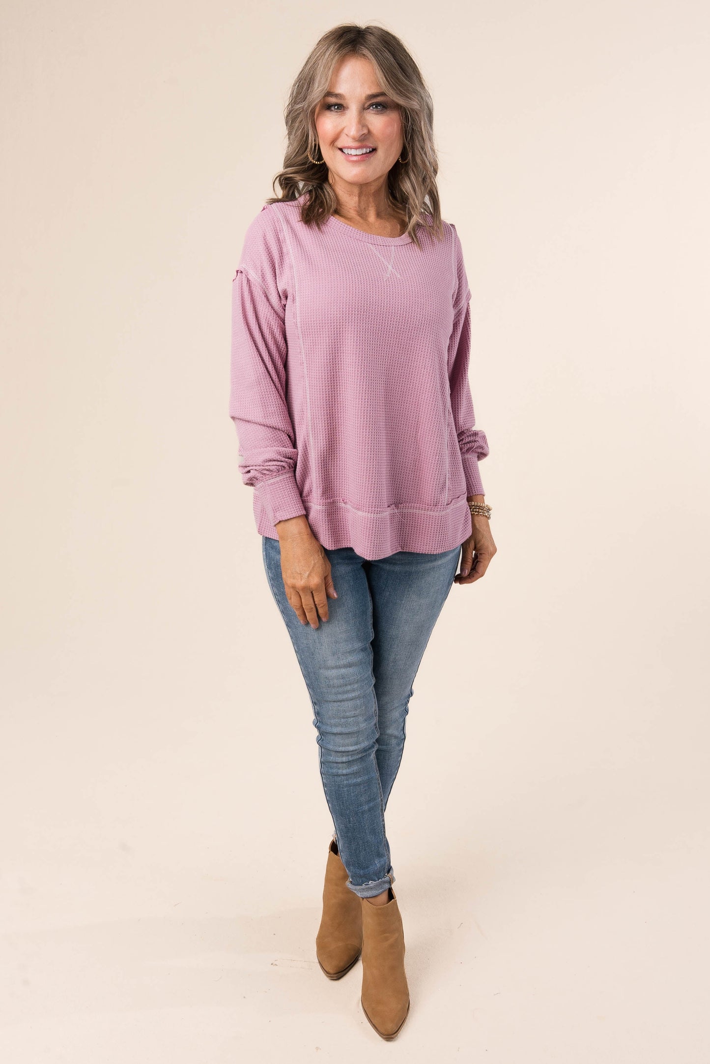 Waffle Knit Top Stitch Top *Final Sale*