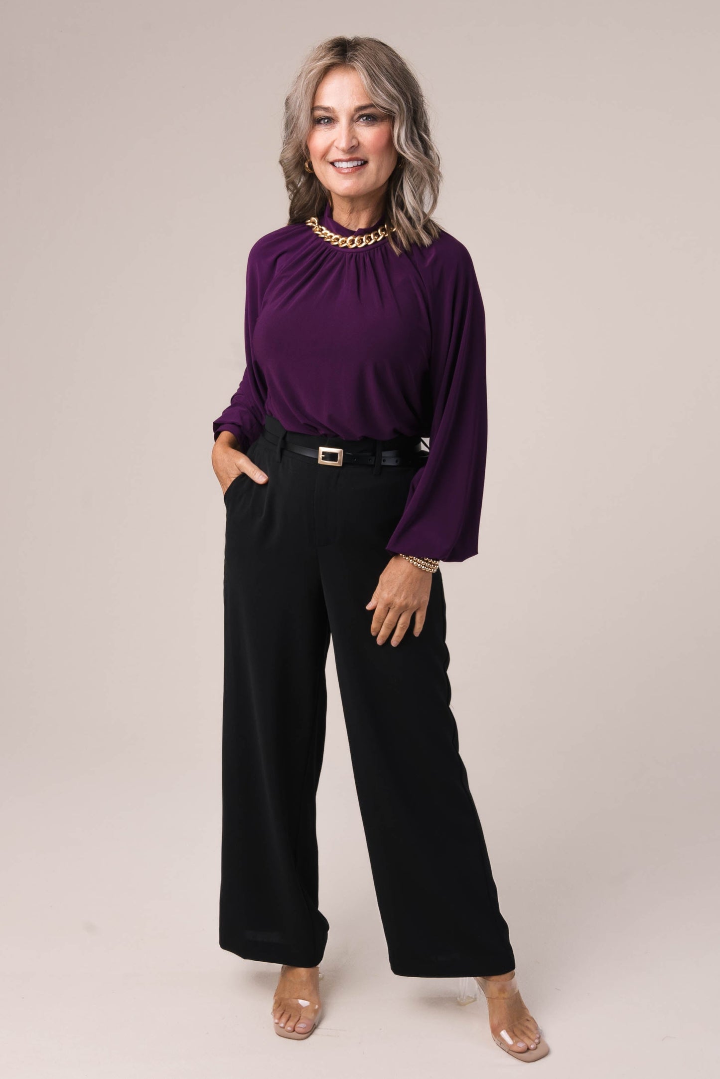 Shirred Mock Neck Top *Final Sale*