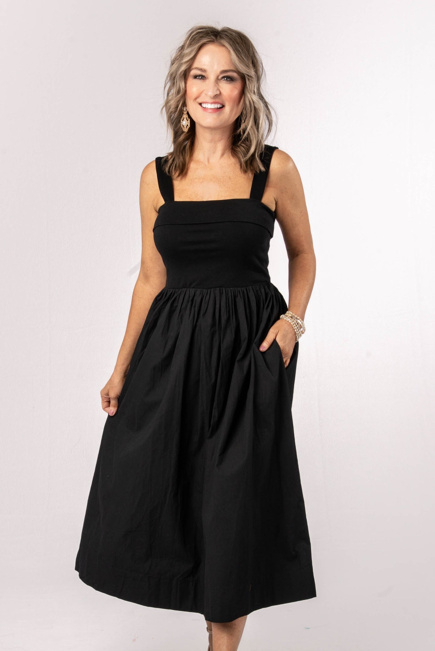 Mixed Knit Sleeveless Midi Dress