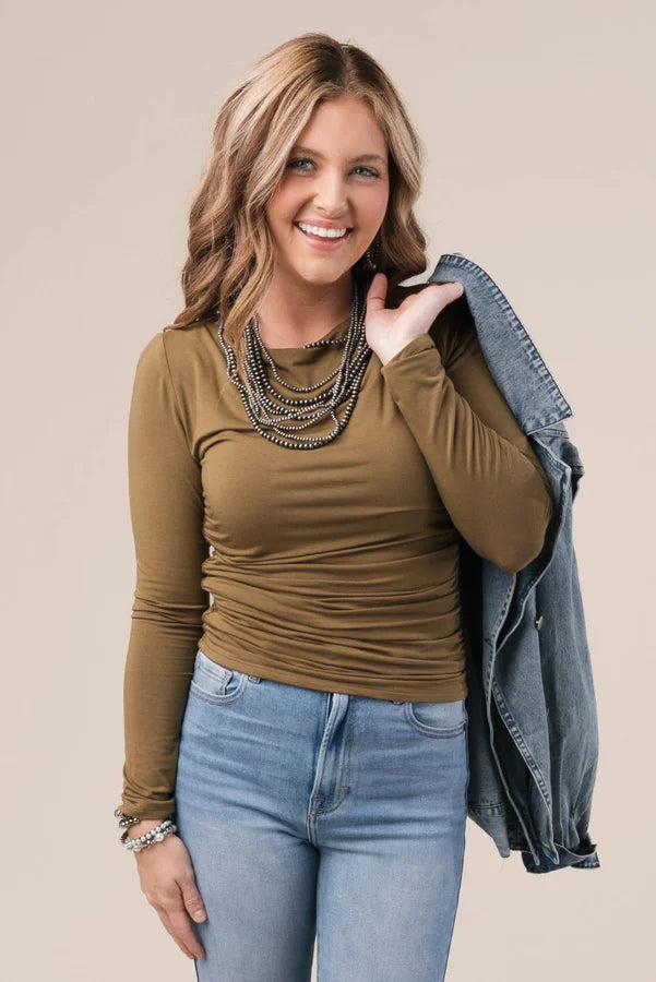 Side Ruched Boat Neck Top