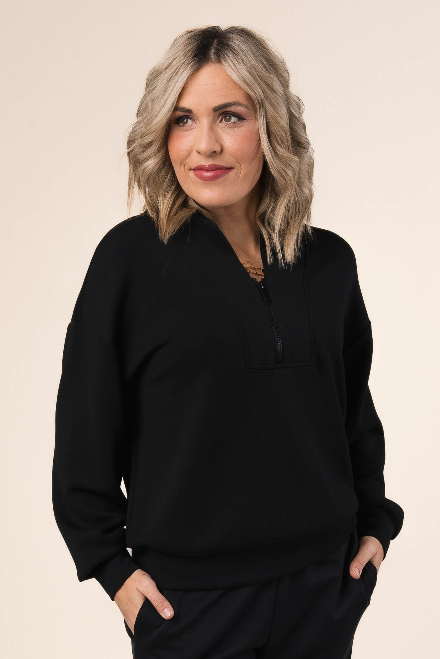 Open Neck Half Zip Scuba Pullover