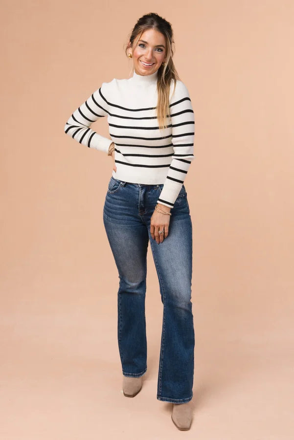 Stripe Mock Neck Crop Sweater *Final Sale*