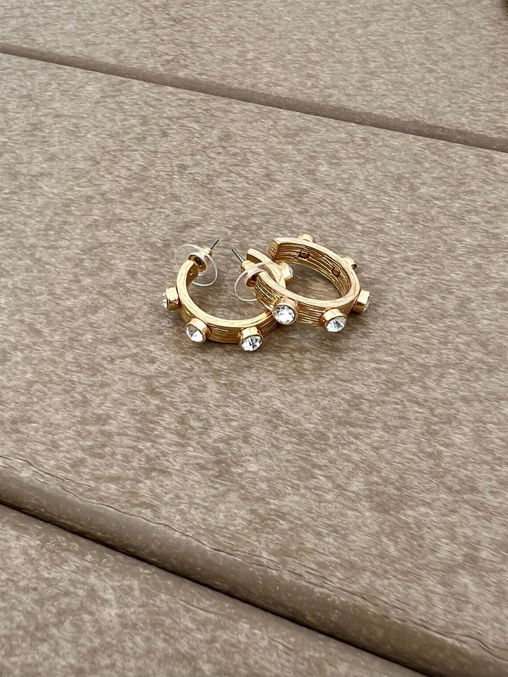 CZ Textured Hoop Earrings - 25 mm