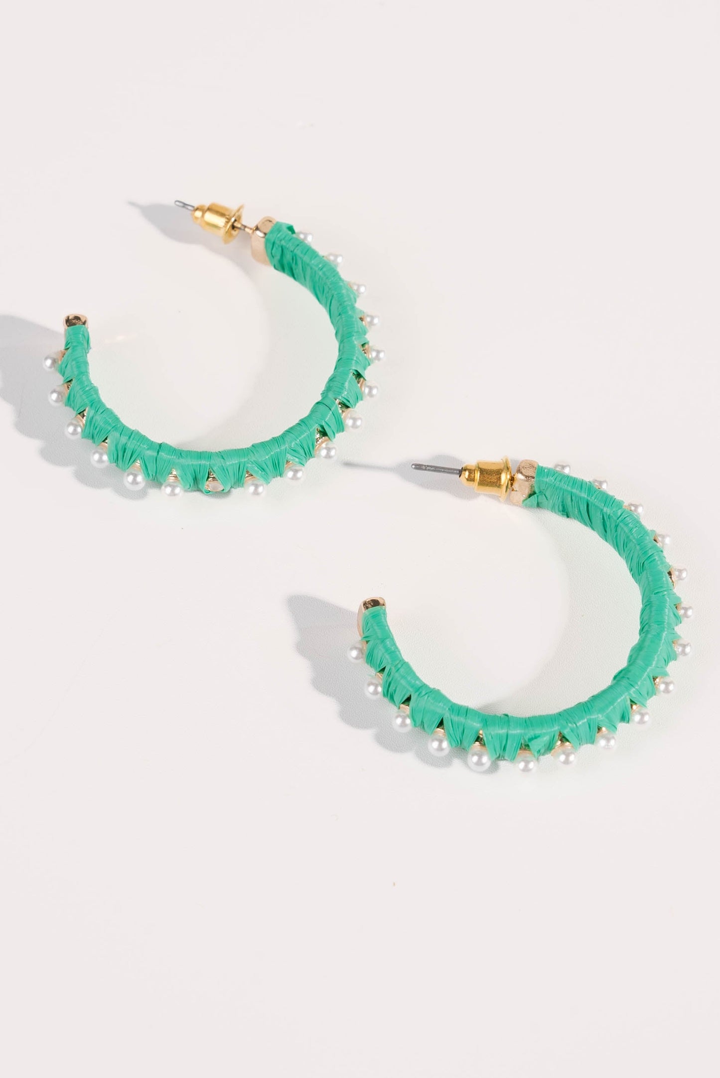 Raffia + Pearl Hoop Earrings
