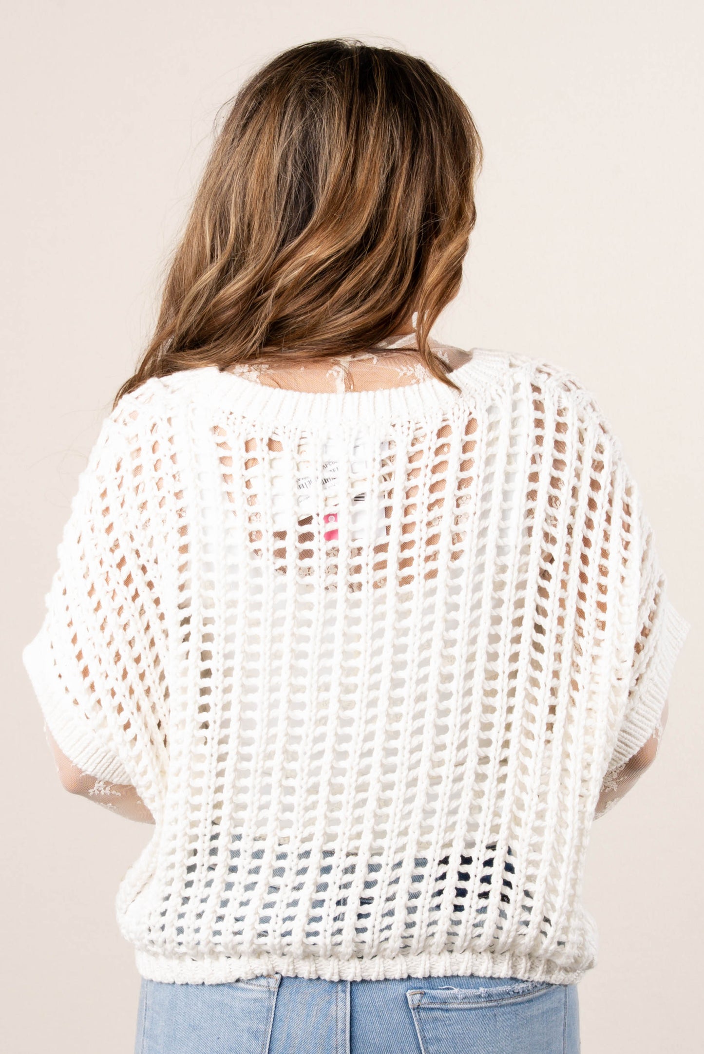 Crocheted Open Knit Dolman Sweater