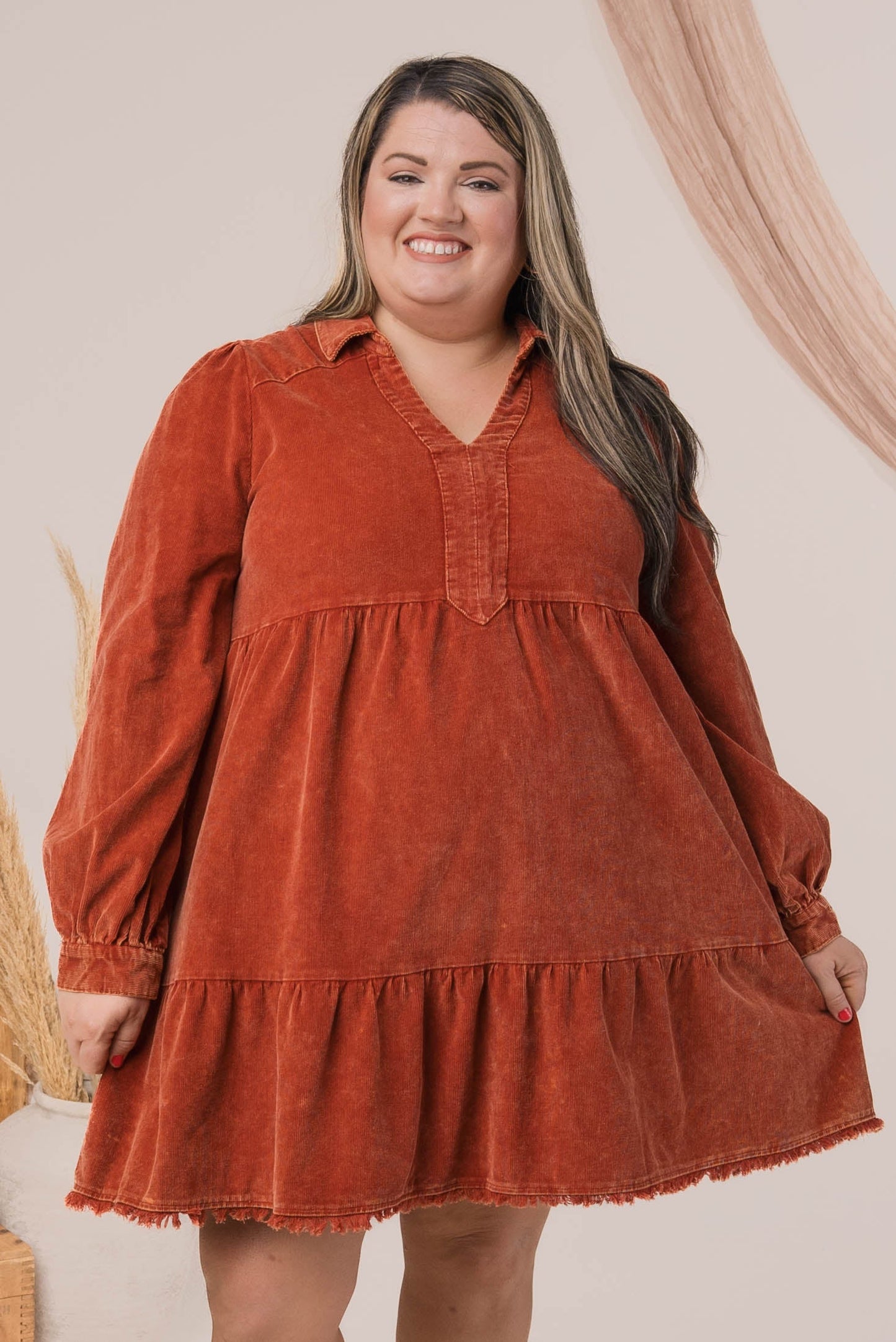 Washed Corduroy Tiered Dress